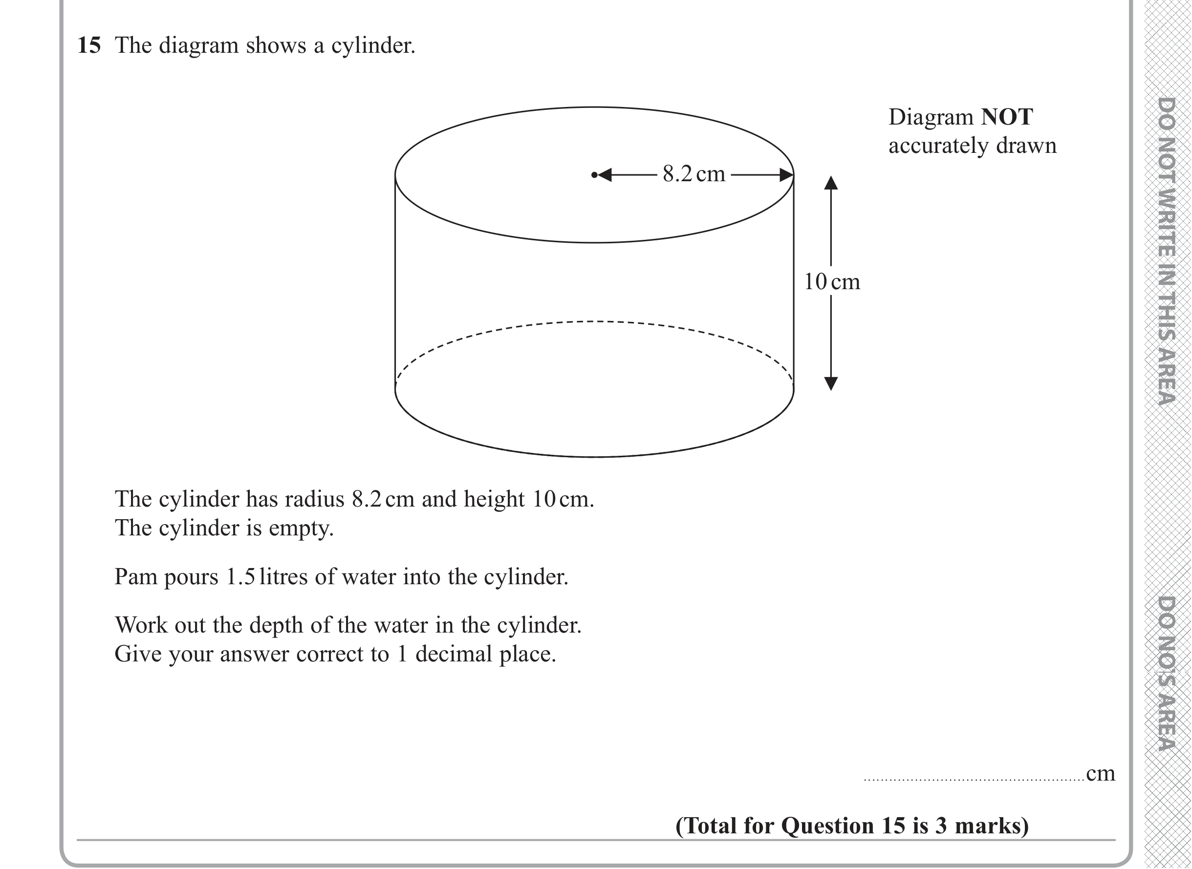 Question 15 — 3D Shapes and Volume — Edexcel iGCSE June 2019