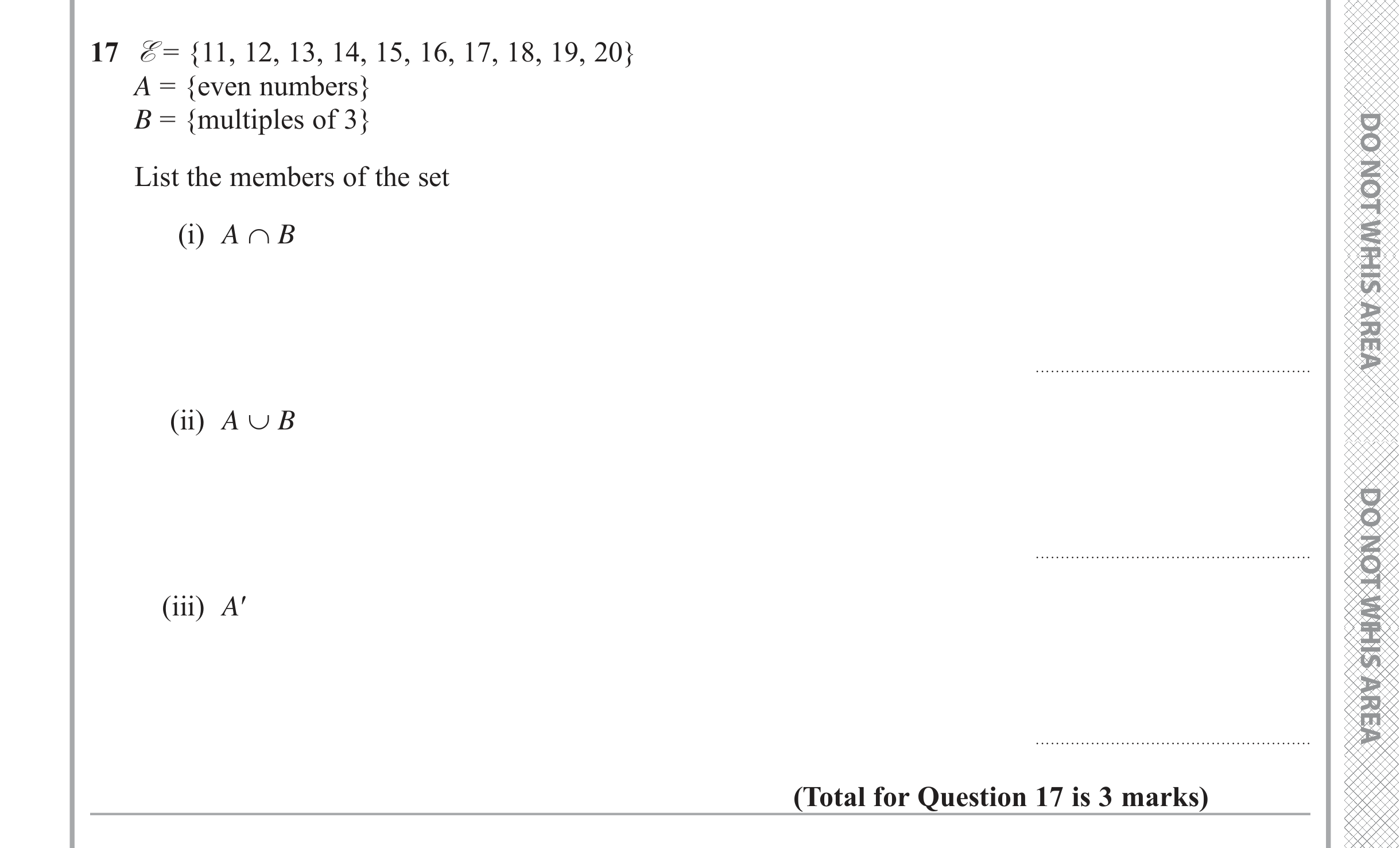 Question 17 — Set Notation — Edexcel iGCSE June 2019