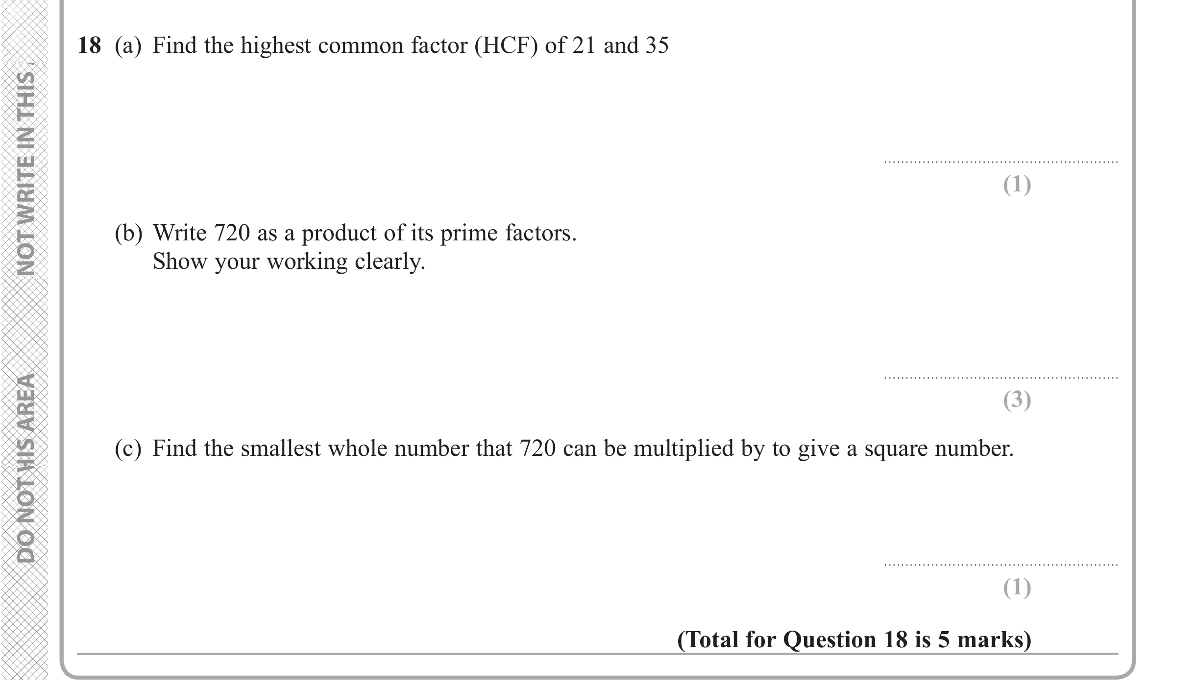Question 18 — HCF and LCM — Edexcel iGCSE June 2019