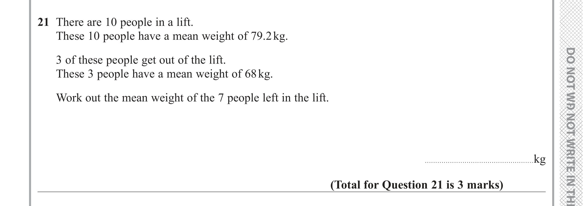 Question 21 — Mean/Median/Mode/Range — Edexcel iGCSE June 2019
