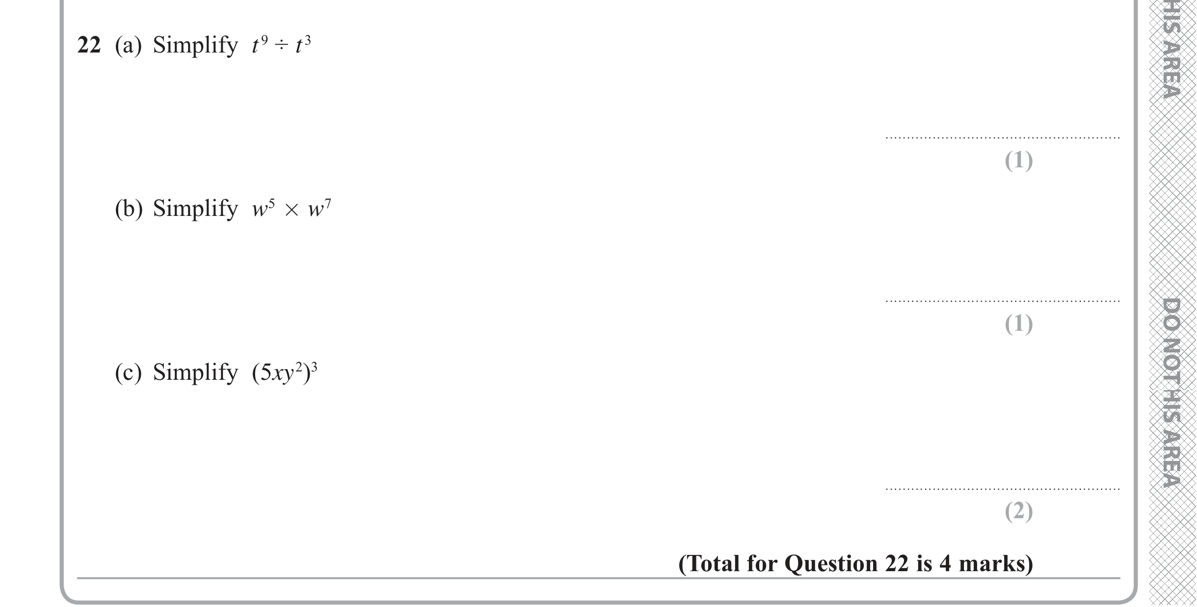 Question 22 — Powers — Edexcel iGCSE June 2019