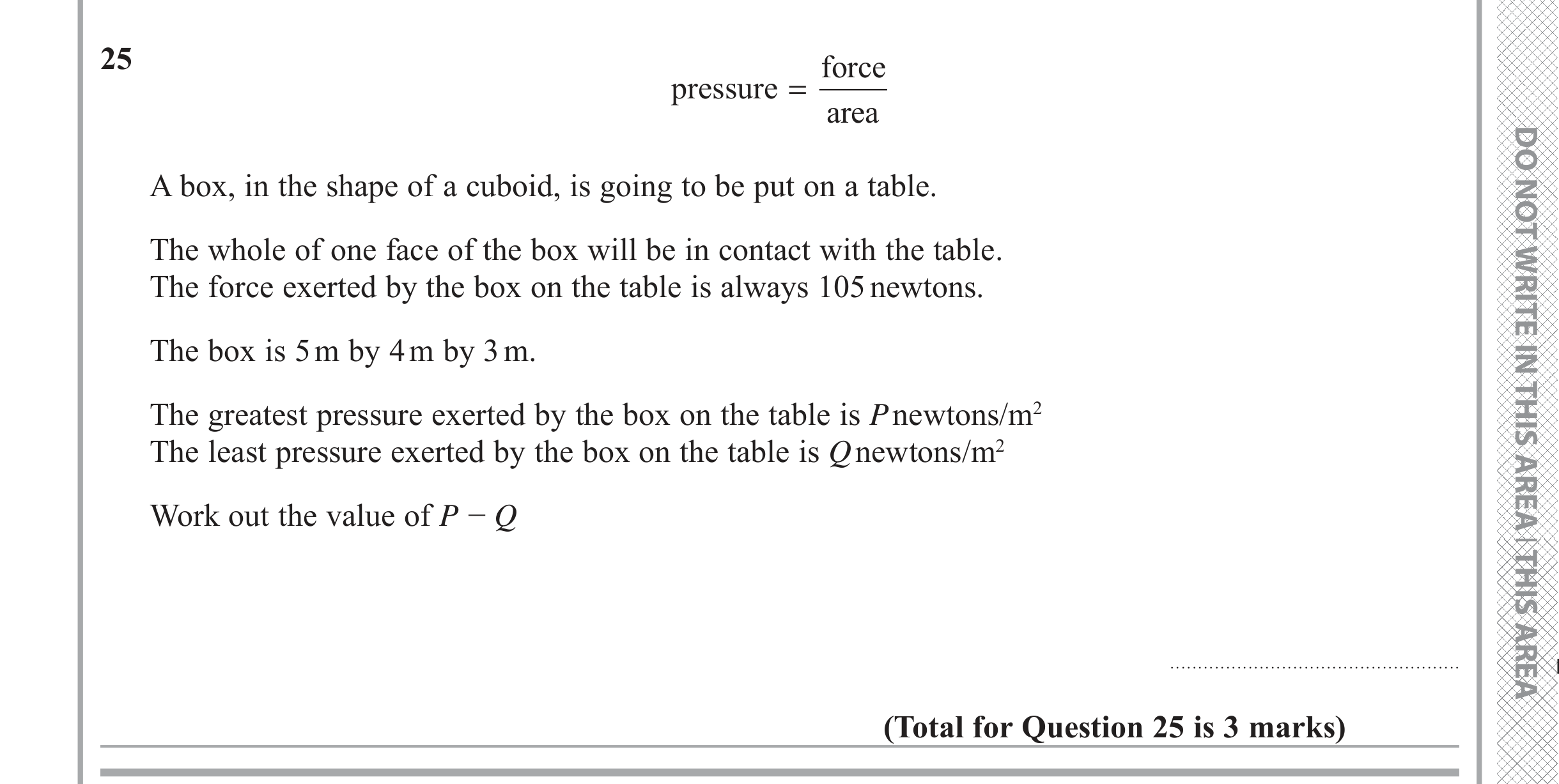 Question 25 — 3D Shapes and Volume, Speed/Distance/Time/Density/Pressure — Edexcel iGCSE June 2019