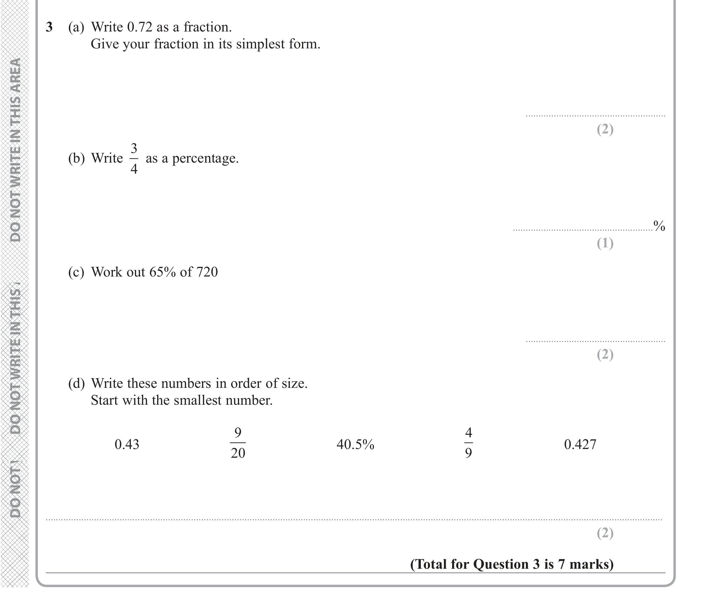 Question 3 — Decimals, Fractions, Percentages — Edexcel iGCSE June 2019