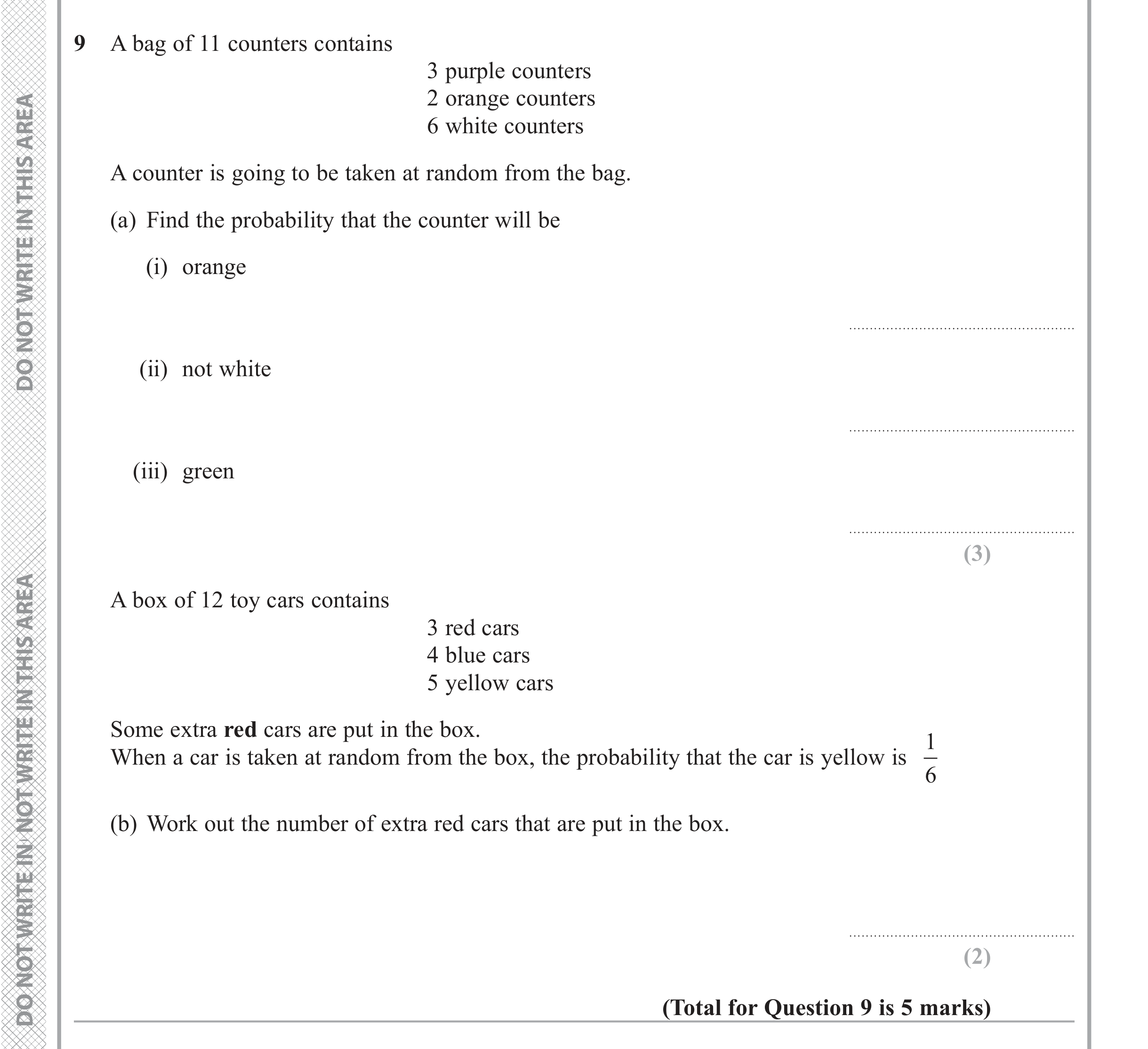 Question 9 — Probability — Edexcel iGCSE June 2019