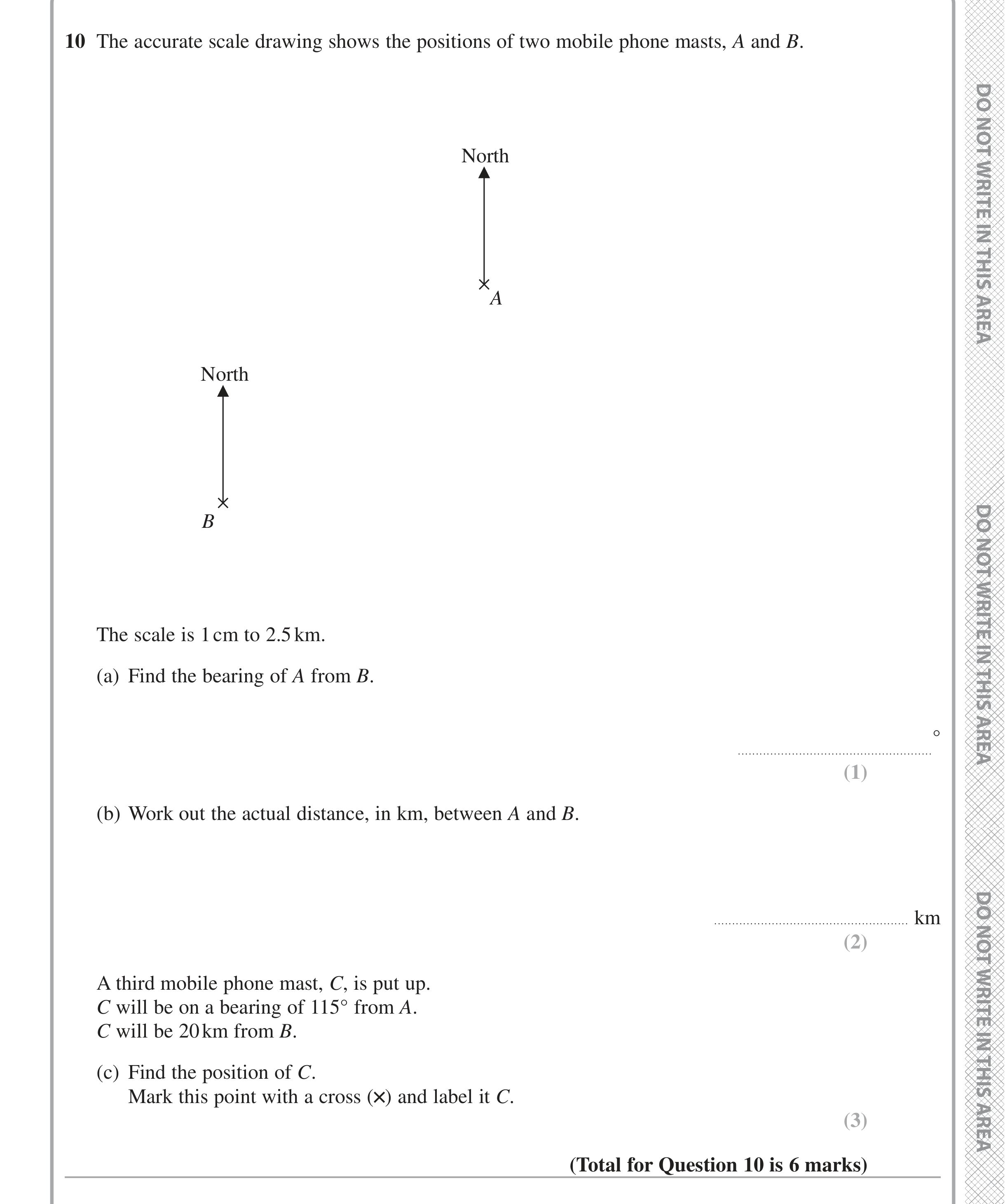 Question 10 — Bearings, Maps — Edexcel iGCSE Jan 2020