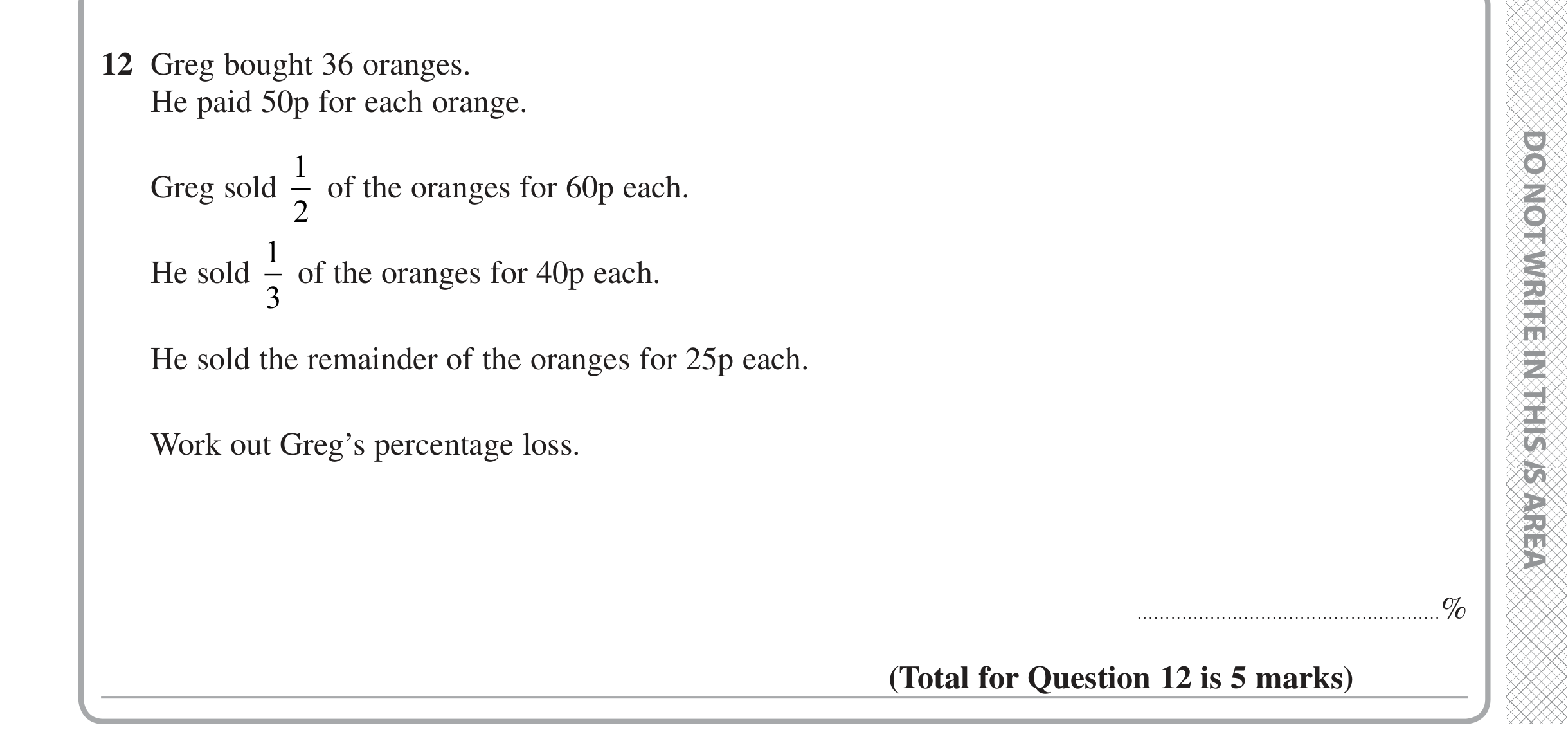 Question 12 — Fractions, Percentages — Edexcel iGCSE Jan 2020