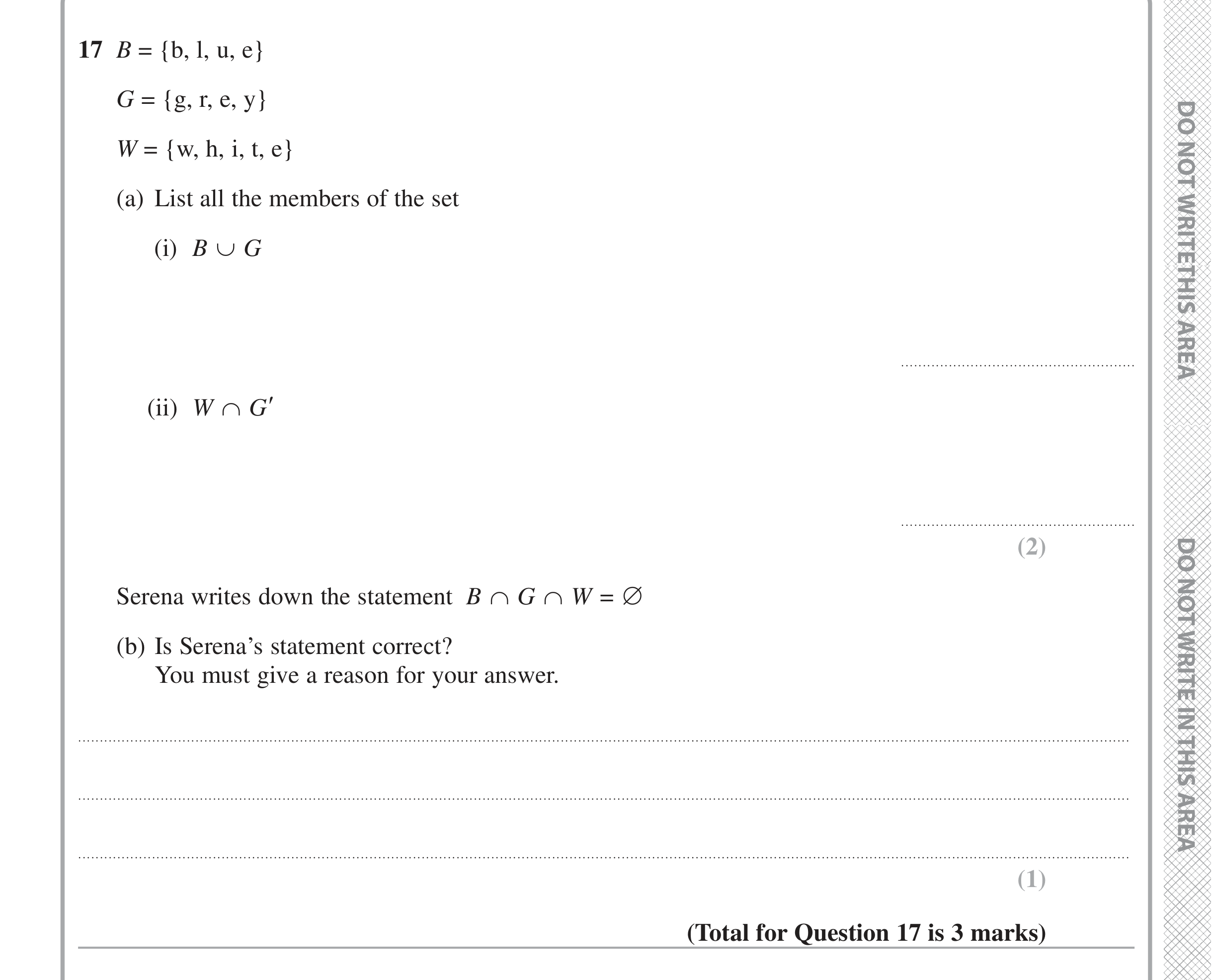 Question 17 — Set Notation — Edexcel iGCSE Jan 2020