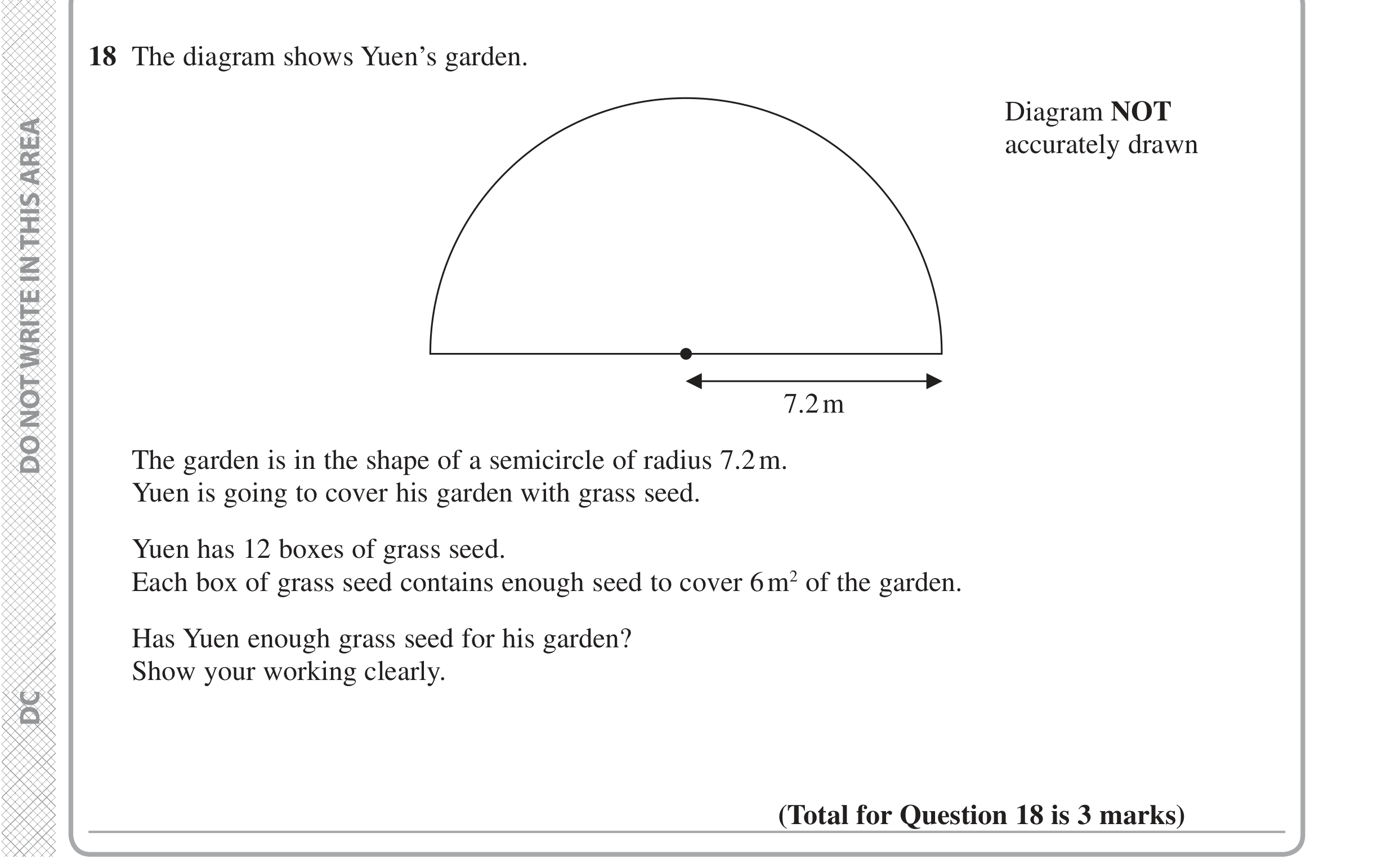 Question 18 — Perimeter and Area — Edexcel iGCSE Jan 2020