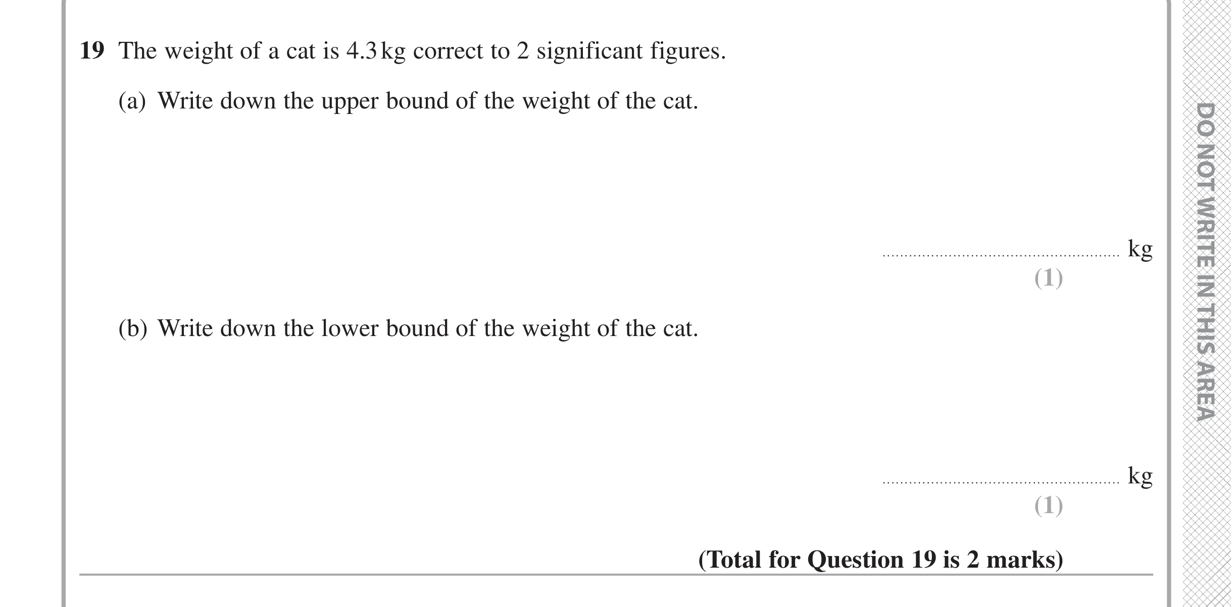 Question 19 — Upper/Lower Bounds — Edexcel iGCSE Jan 2020