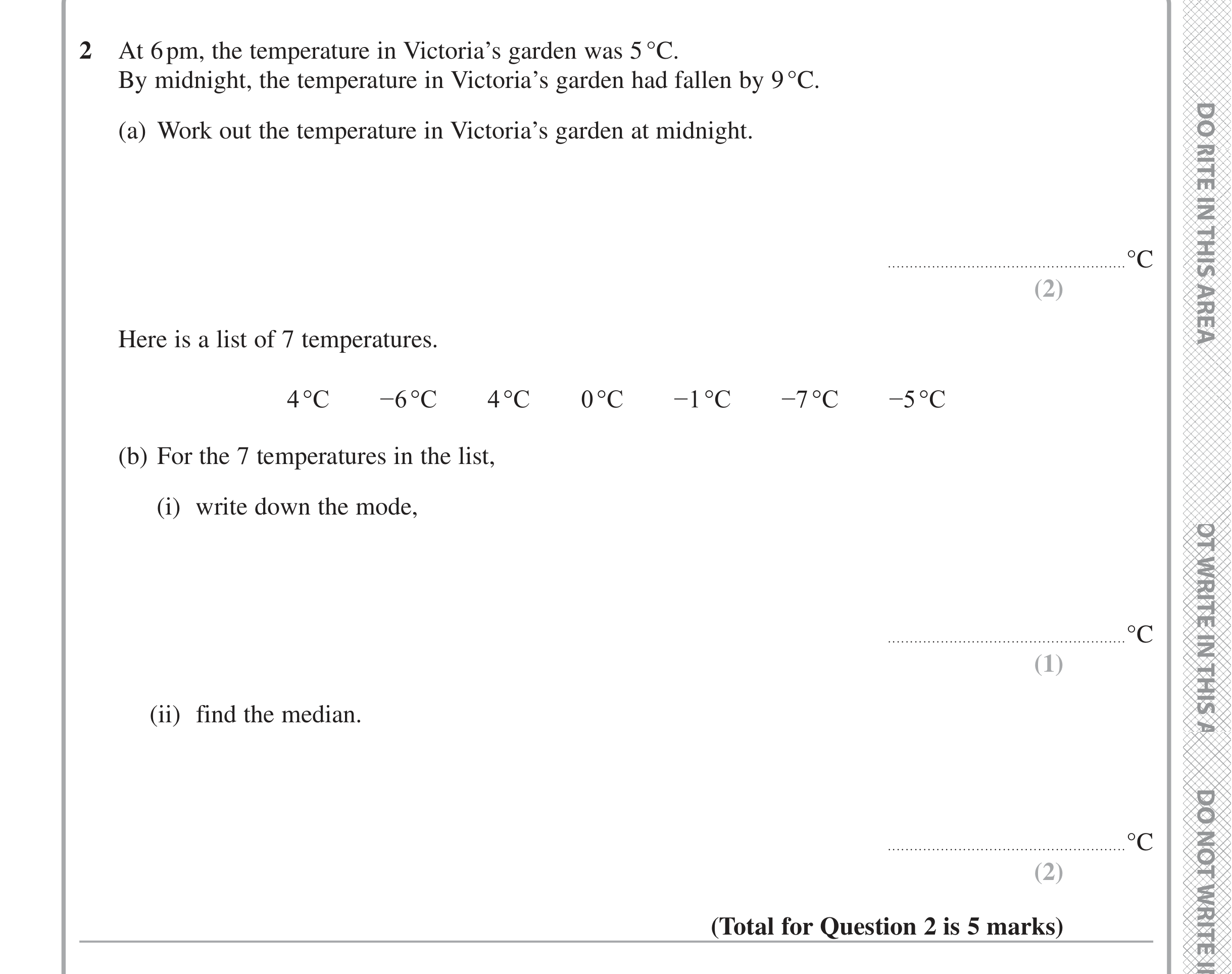 Question 2 — Mean/Median/Mode/Range — Edexcel iGCSE Jan 2020