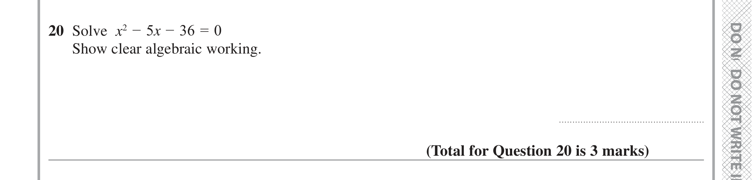 Question 20 — Quadratic Equations — Edexcel iGCSE Jan 2020