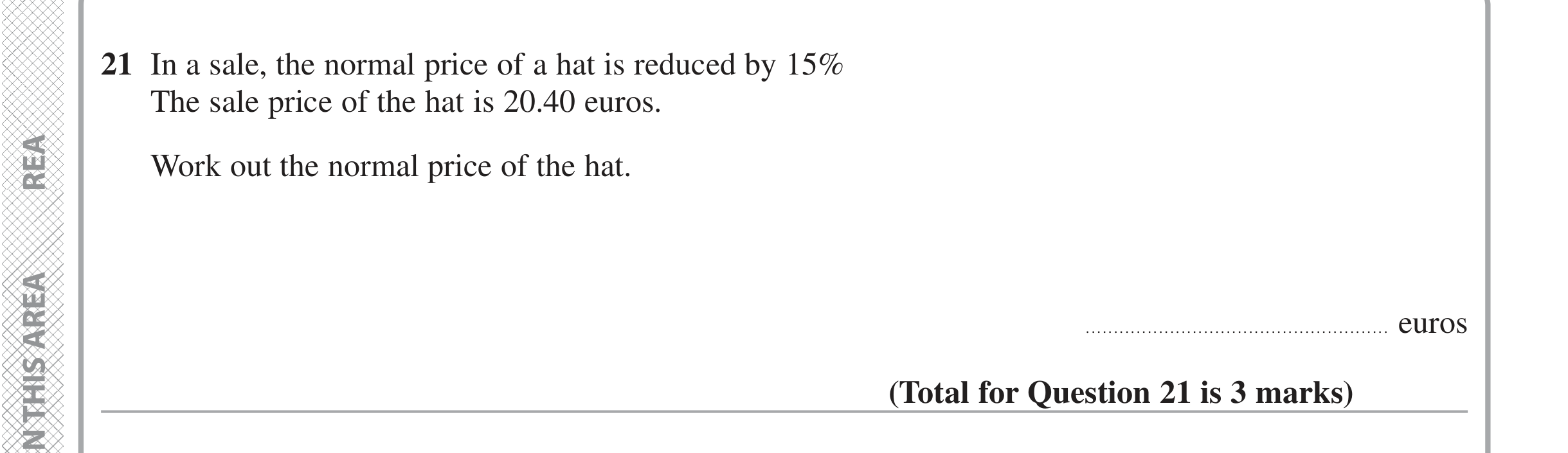 Question 21 — Percentages — Edexcel iGCSE Jan 2020
