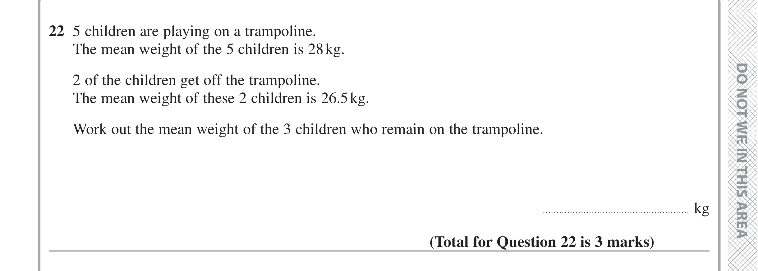 Question 22 — Mean/Median/Mode/Range — Edexcel iGCSE Jan 2020