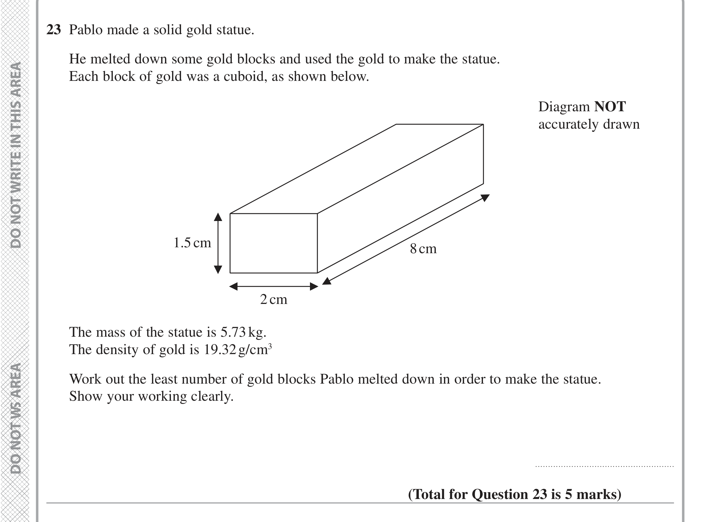 Question 23 — 3D Shapes and Volume, Mass/Length/Area/Volume — Edexcel iGCSE Jan 2020