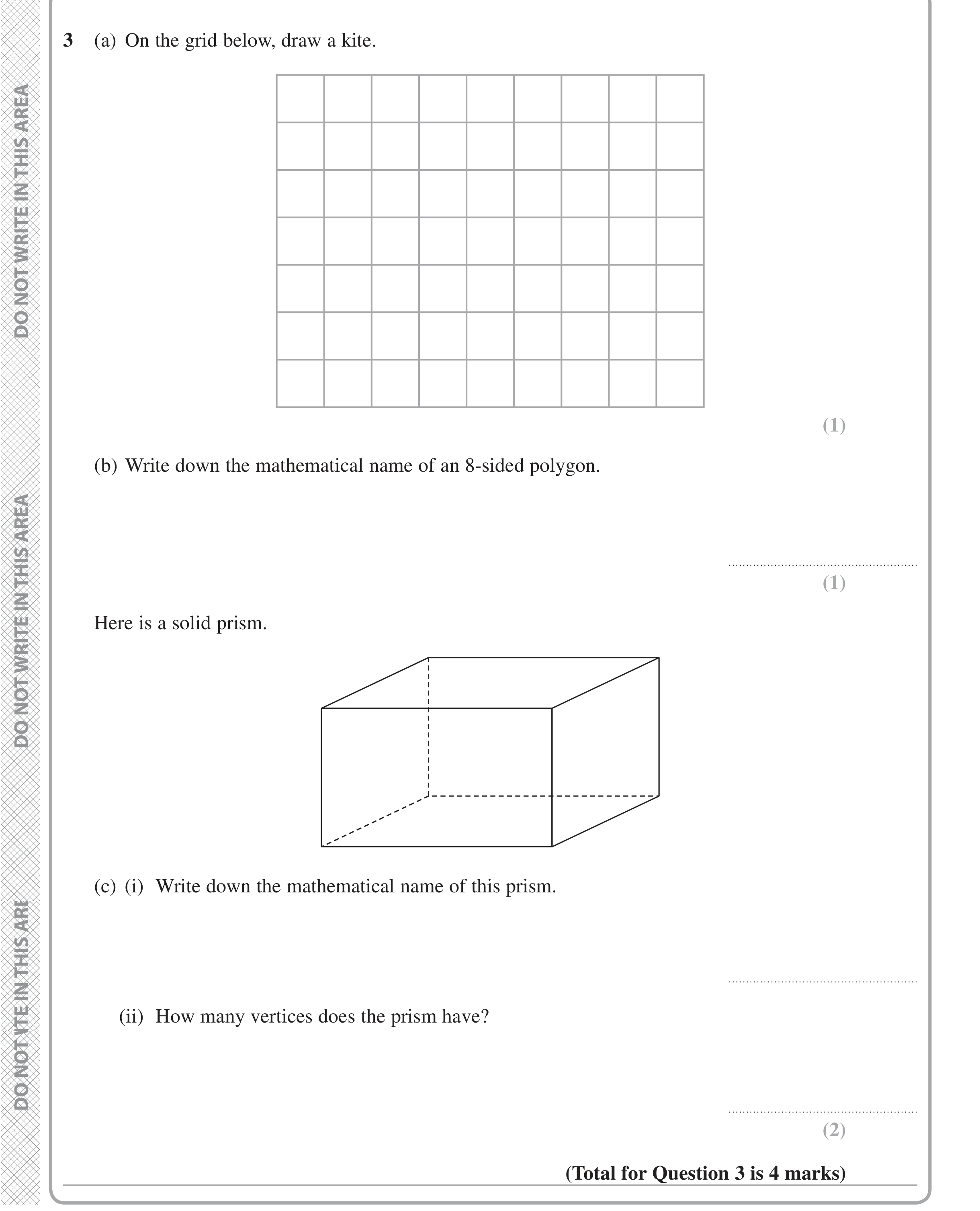 Question 3 — Construction, Polygons, 3D Shapes and Volume — Edexcel iGCSE Jan 2020
