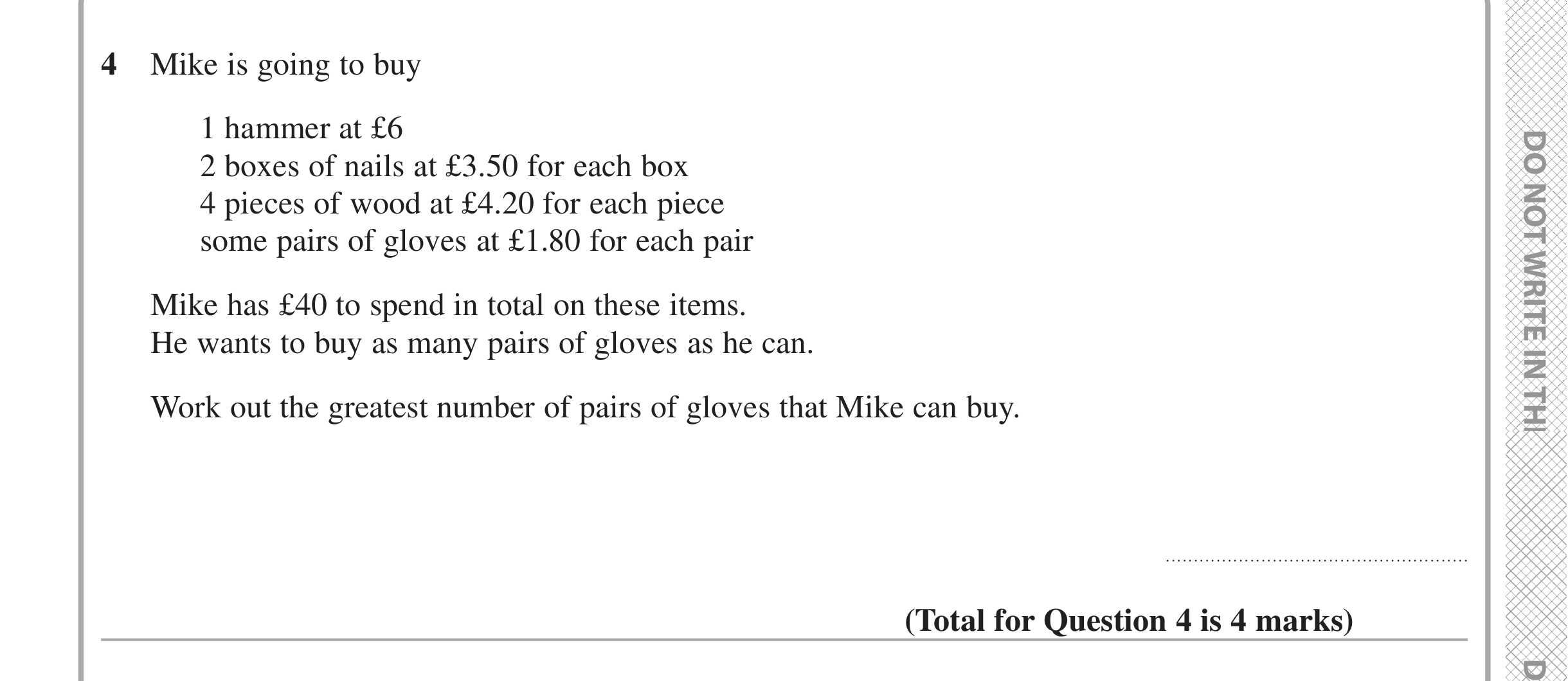 Question 4 — Money Problems — Edexcel iGCSE Jan 2020