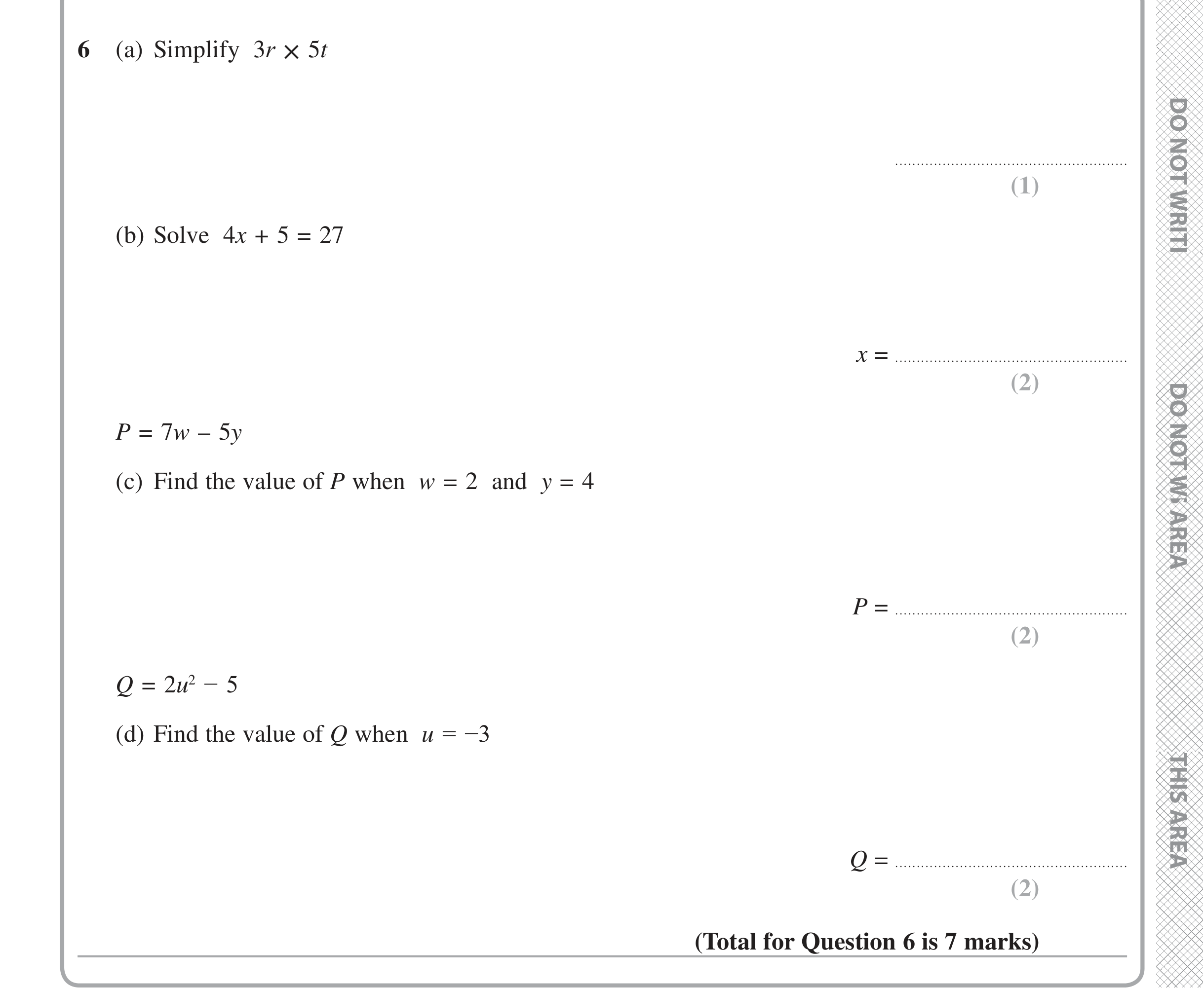 Question 6 — Factorise/Expand/Simplify, Linear Equations, Formulae — Edexcel iGCSE Jan 2020