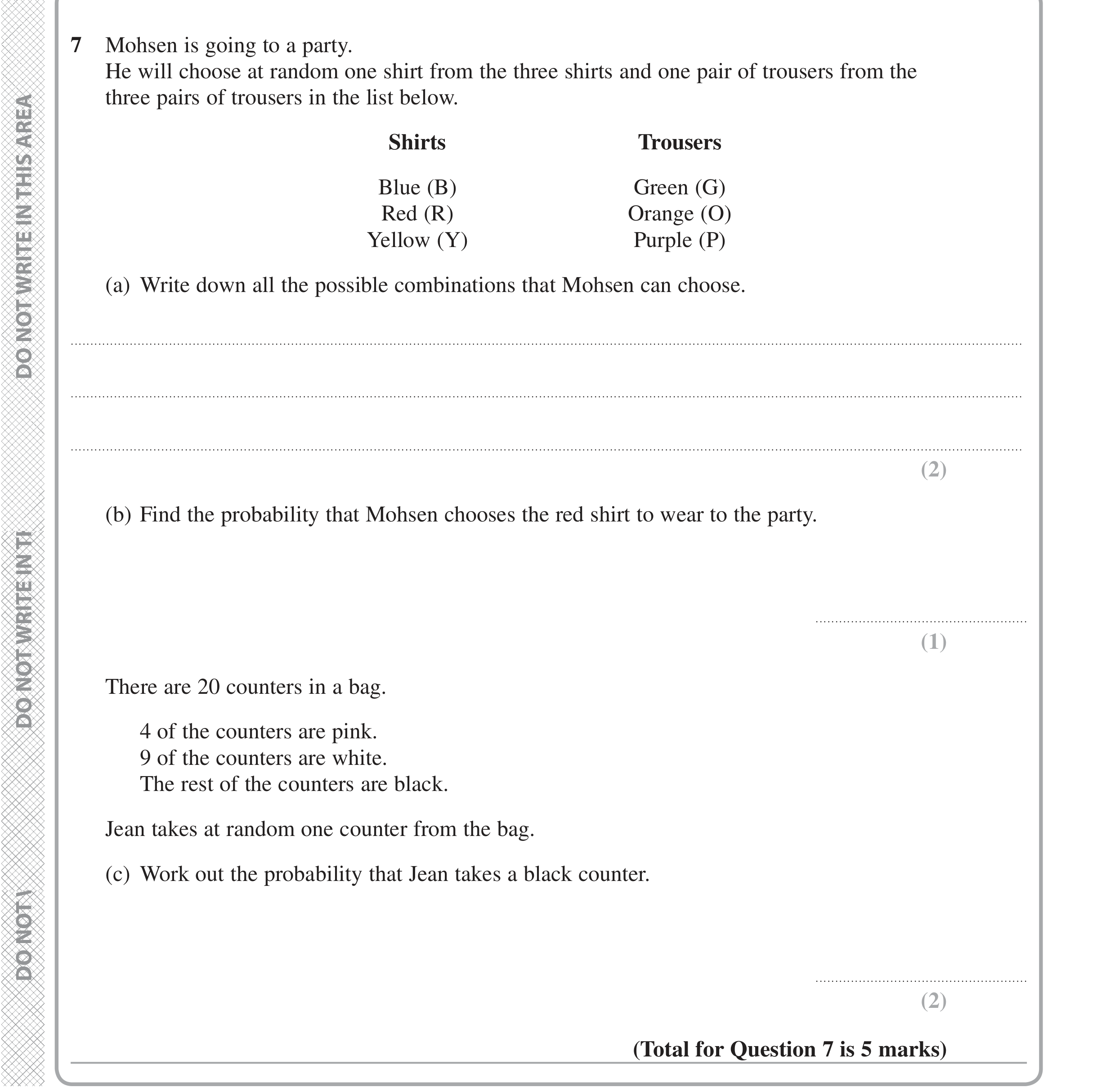 Question 7 — Probability — Edexcel iGCSE Jan 2020