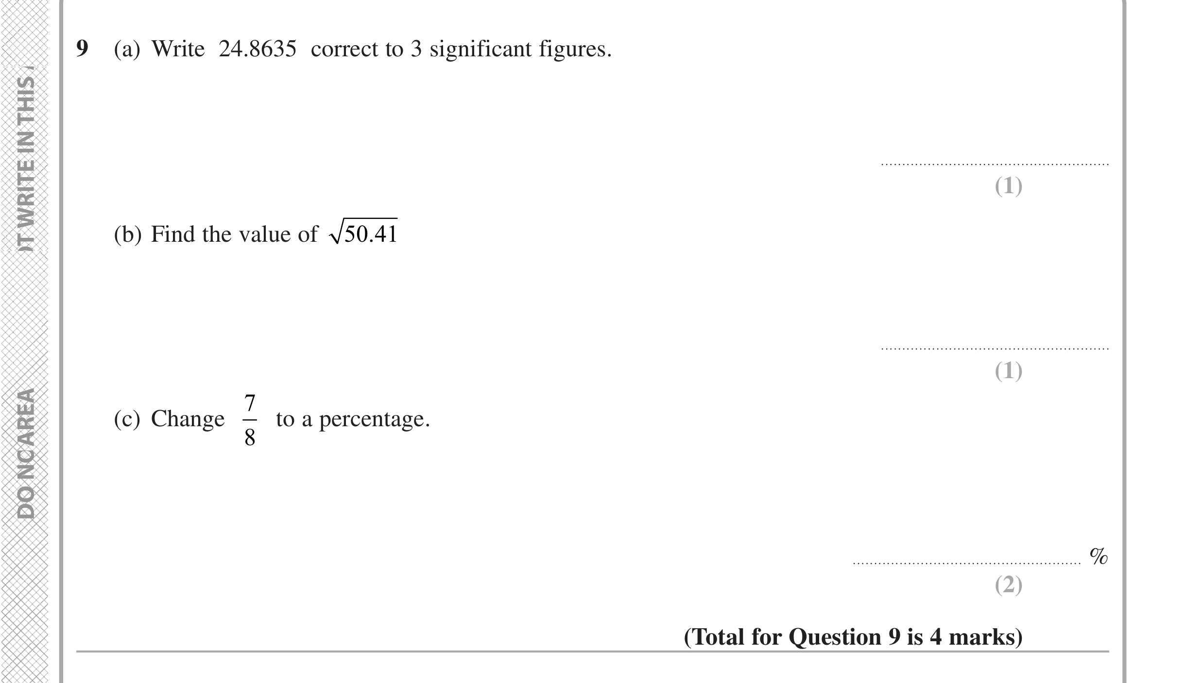 Question 9 — Rounding, Calculator Questions, Fractions, Percentages — Edexcel iGCSE Jan 2020