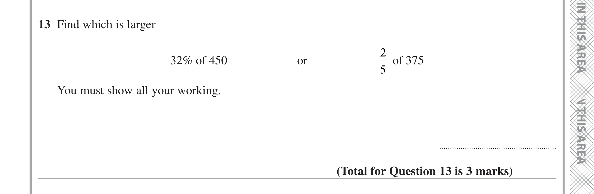 Question 13 — Fractions, Percentages — Edexcel iGCSE June 2020