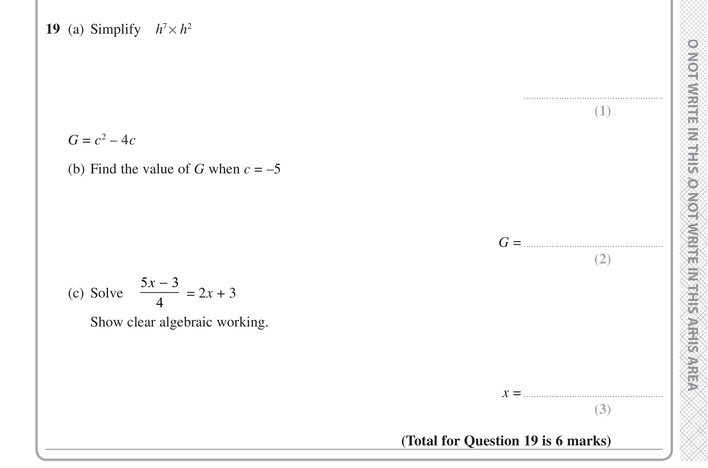 Question 19 — Powers, Formulae, Linear Equations — Edexcel iGCSE June 2020