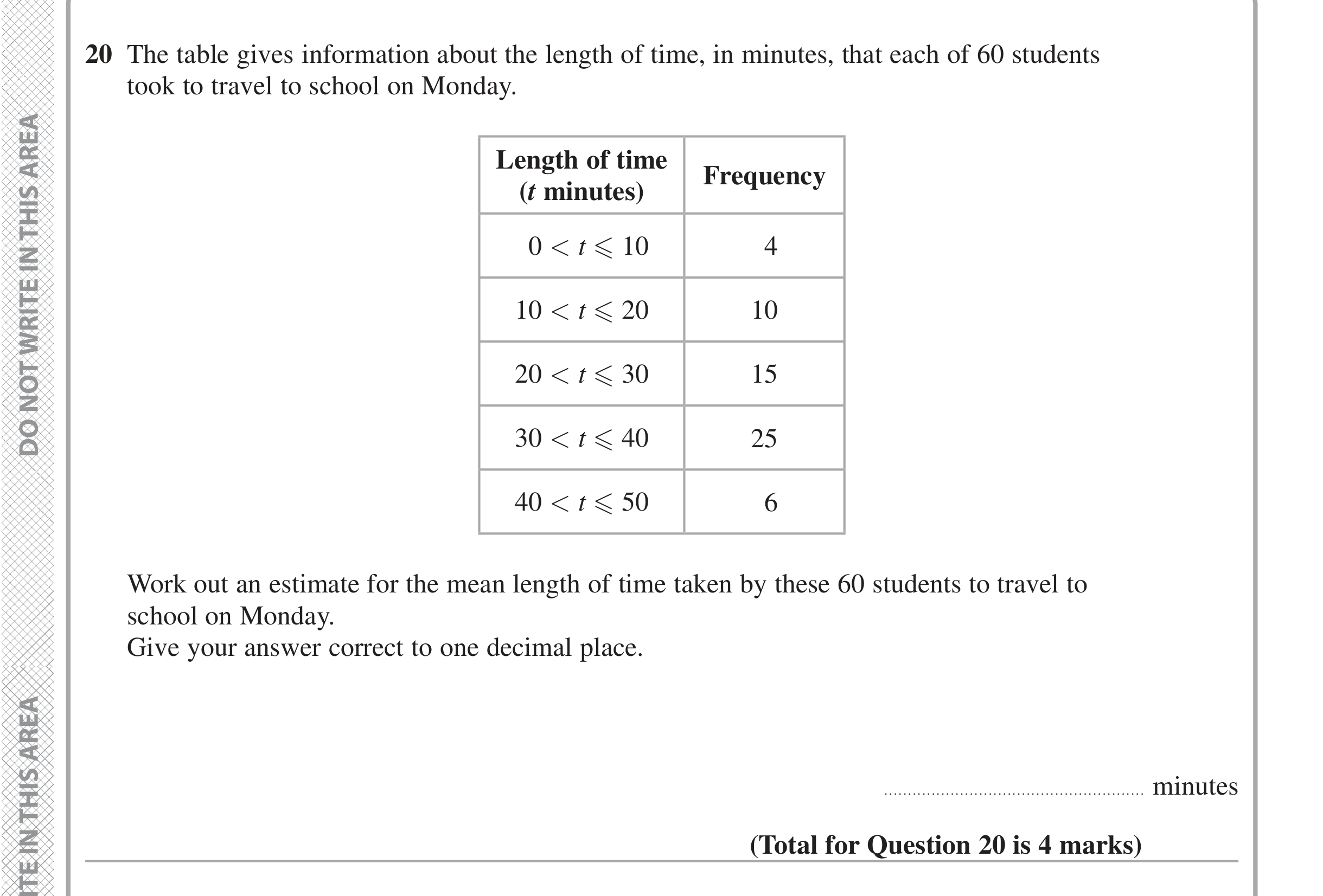 Question 20 — Frequency Tables — Edexcel iGCSE June 2020