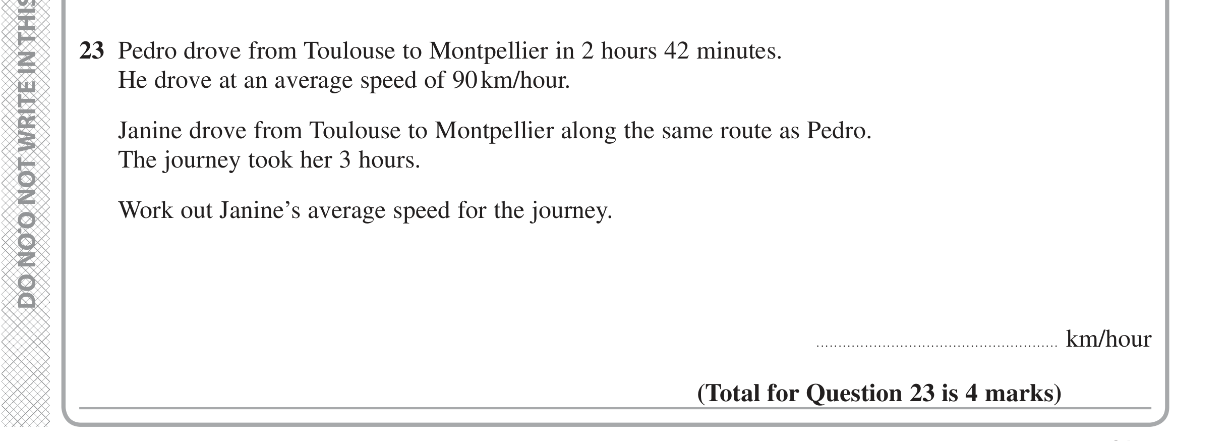 Question 23 — Speed/Distance/Time/Density/Pressure — Edexcel iGCSE June 2020