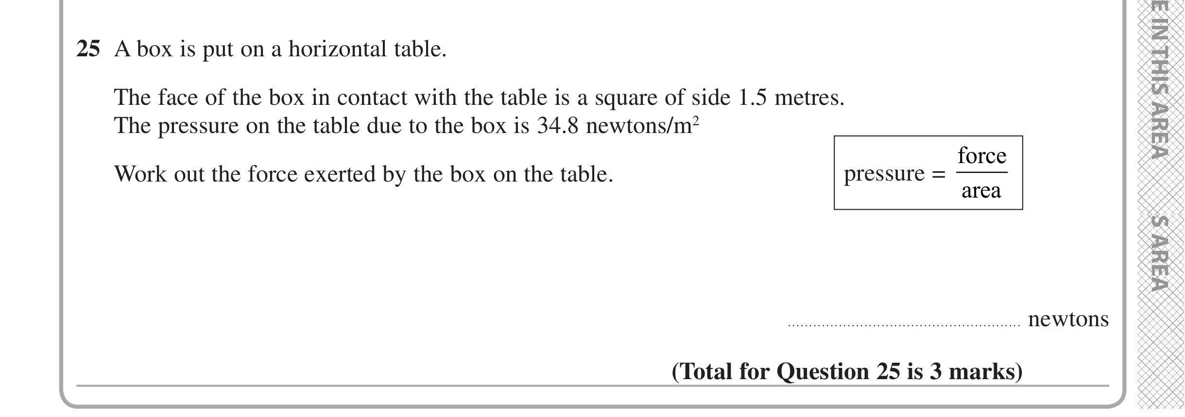 Question 25 — Speed/Distance/Time/Density/Pressure, Formulae — Edexcel iGCSE June 2020