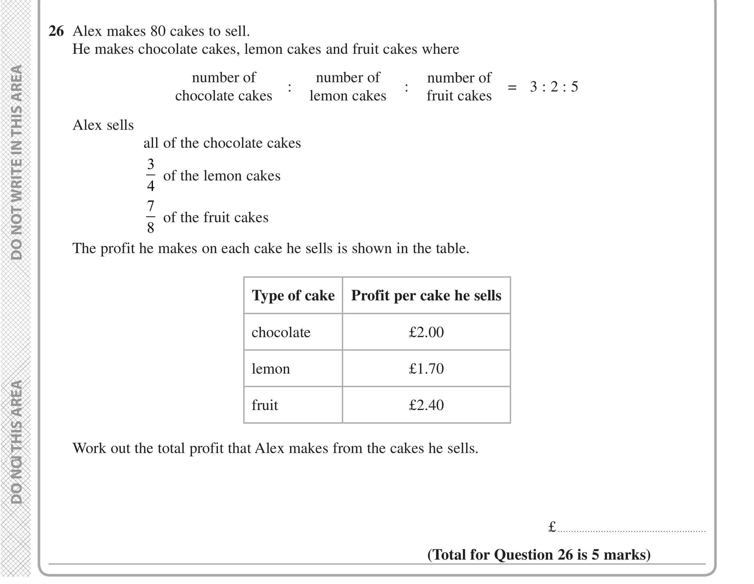 Question 26 — Ratios, Fractions, Money Problems — Edexcel iGCSE June 2020