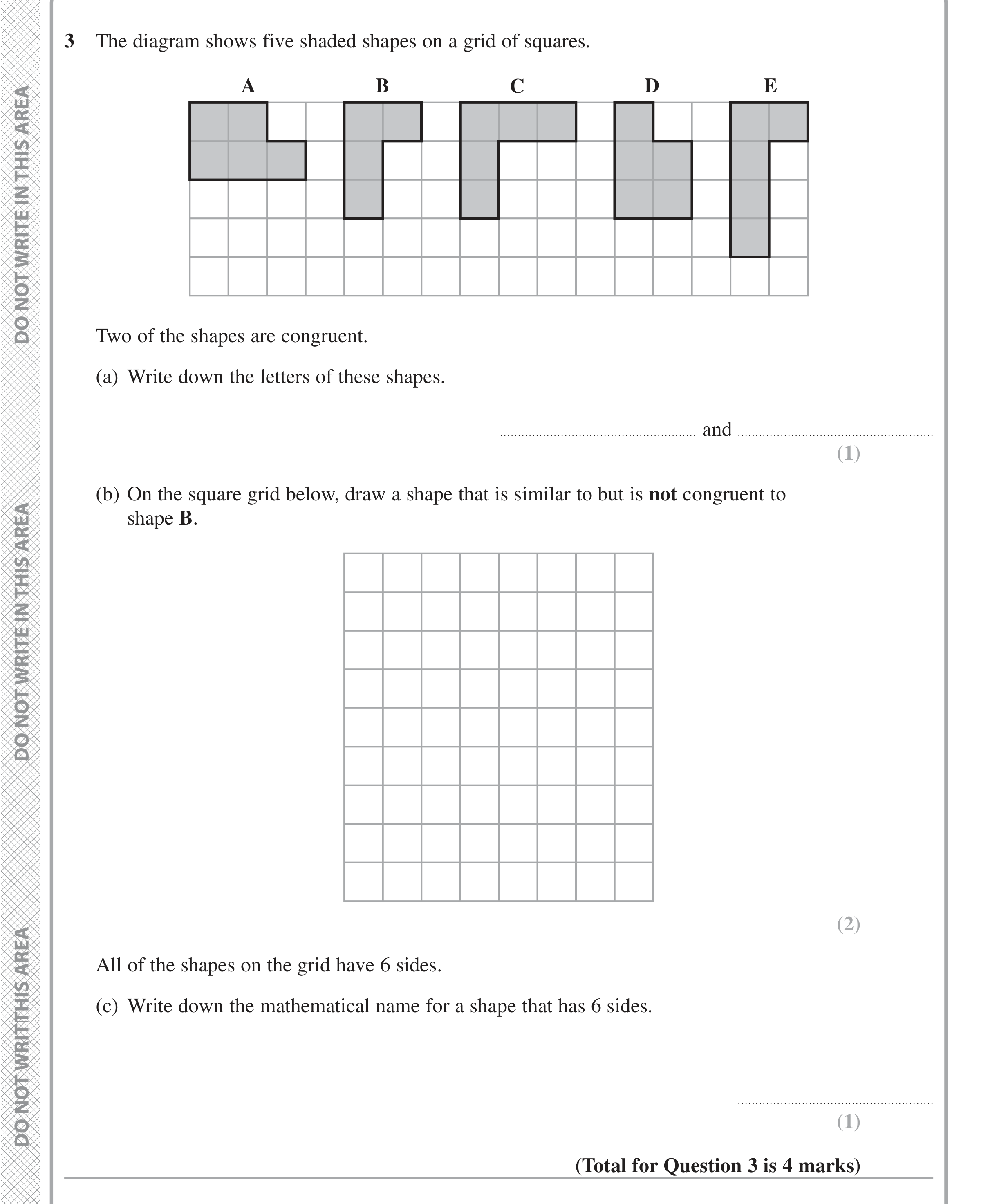 Question 3 — Congruence and Similarity, Polygons — Edexcel iGCSE June 2020