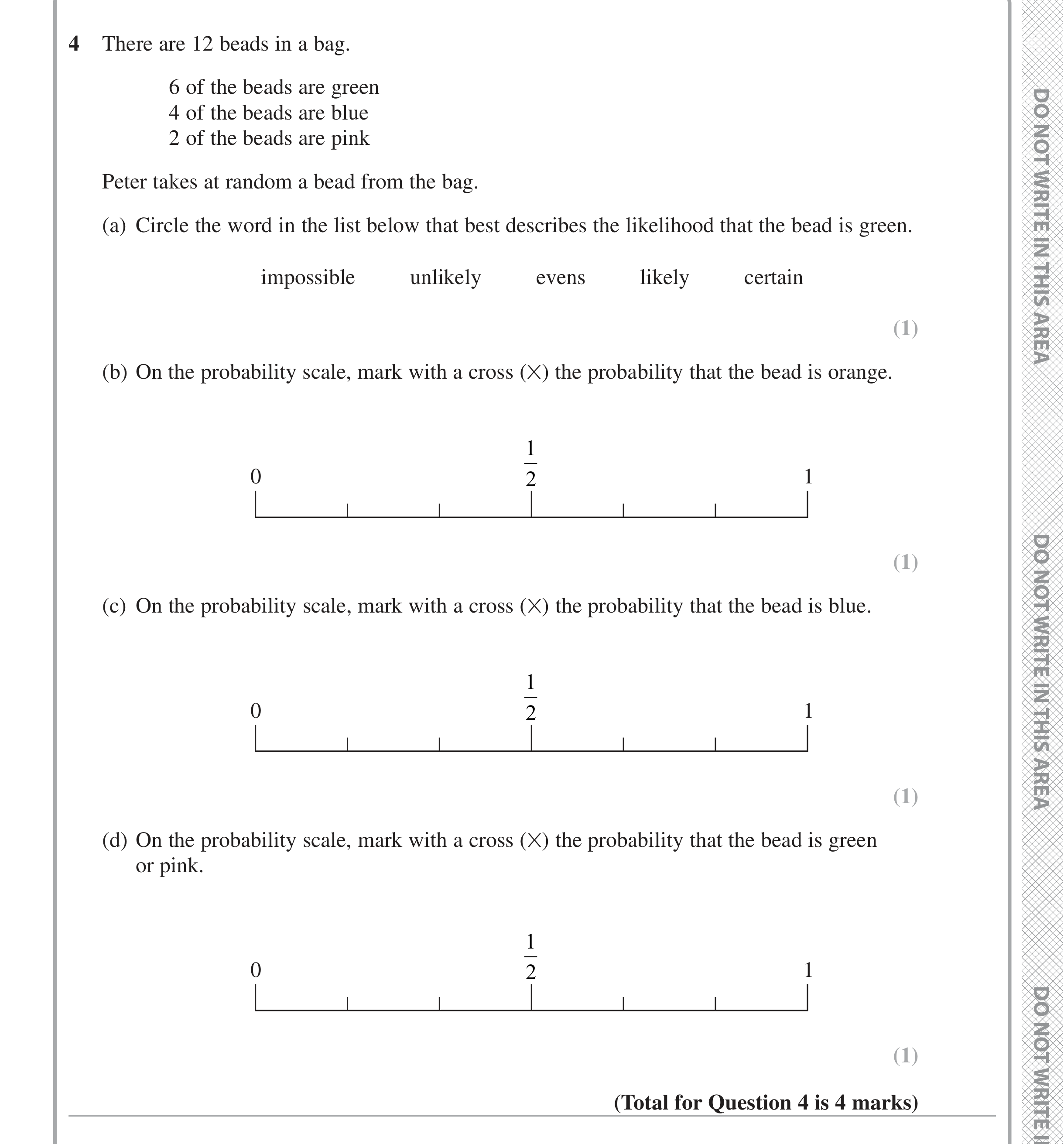 Question 4 — Probability — Edexcel iGCSE June 2020