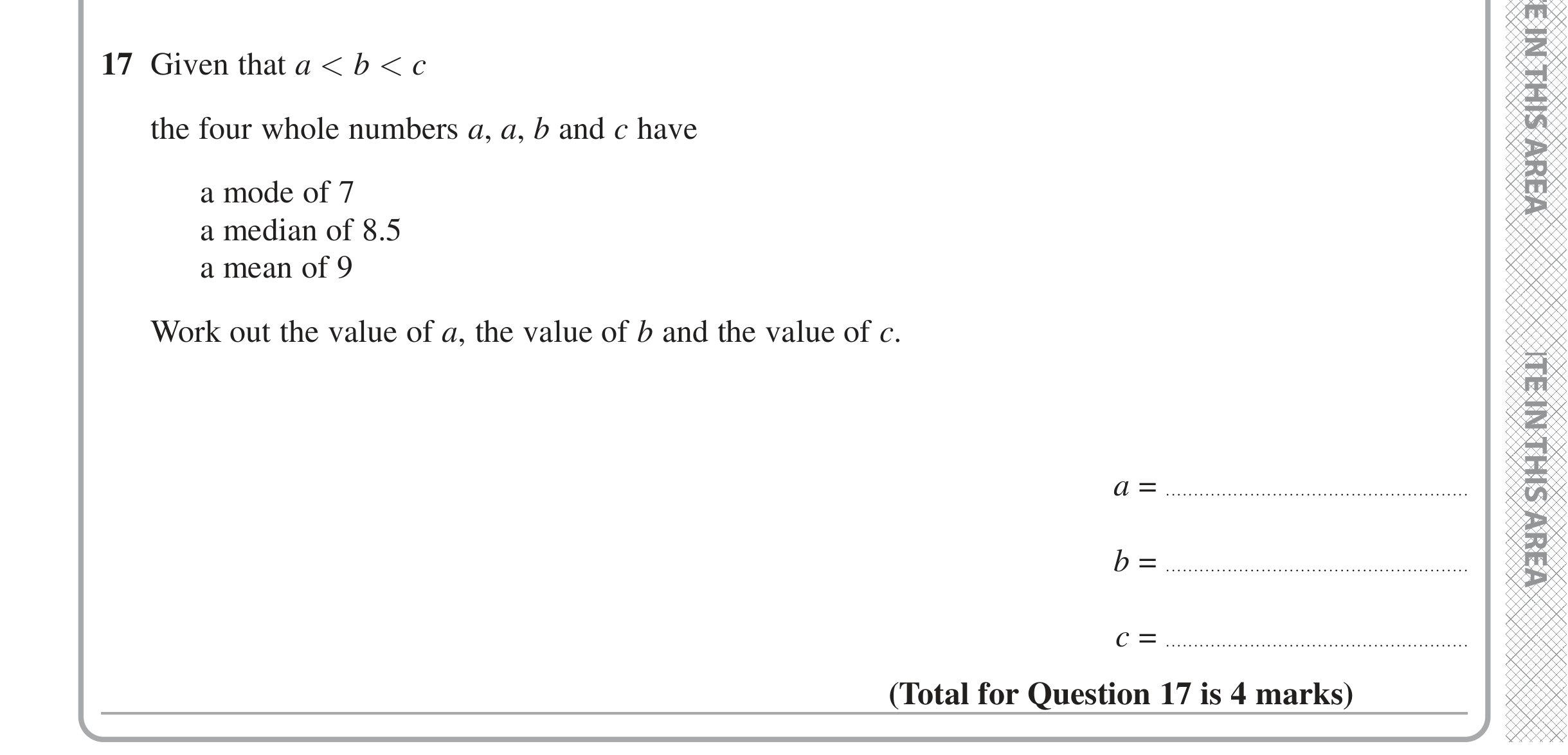 Question 17 — Mean/Median/Mode/Range — Edexcel iGCSE Jan 2021