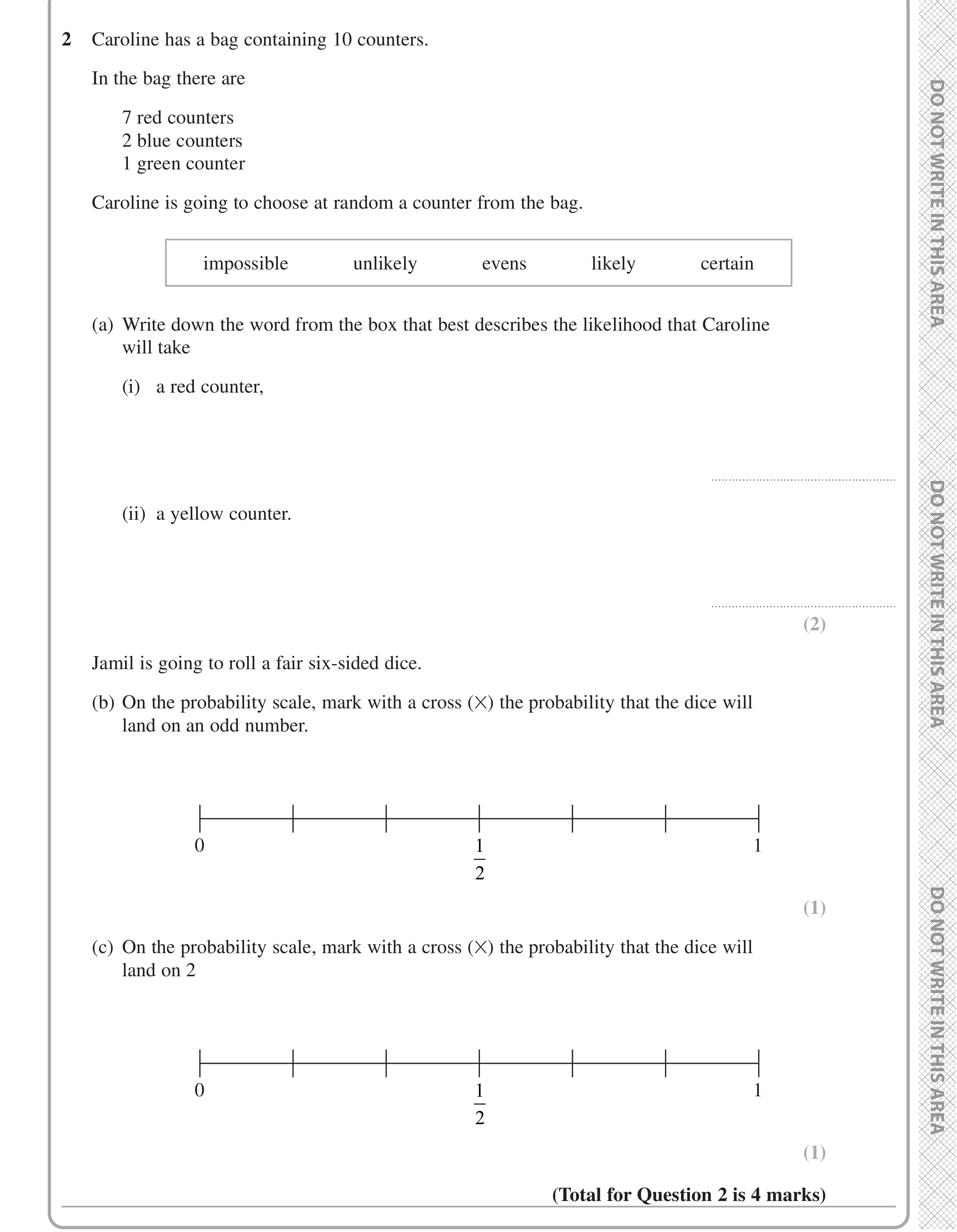 Question 2 — Probability — Edexcel iGCSE Jan 2021