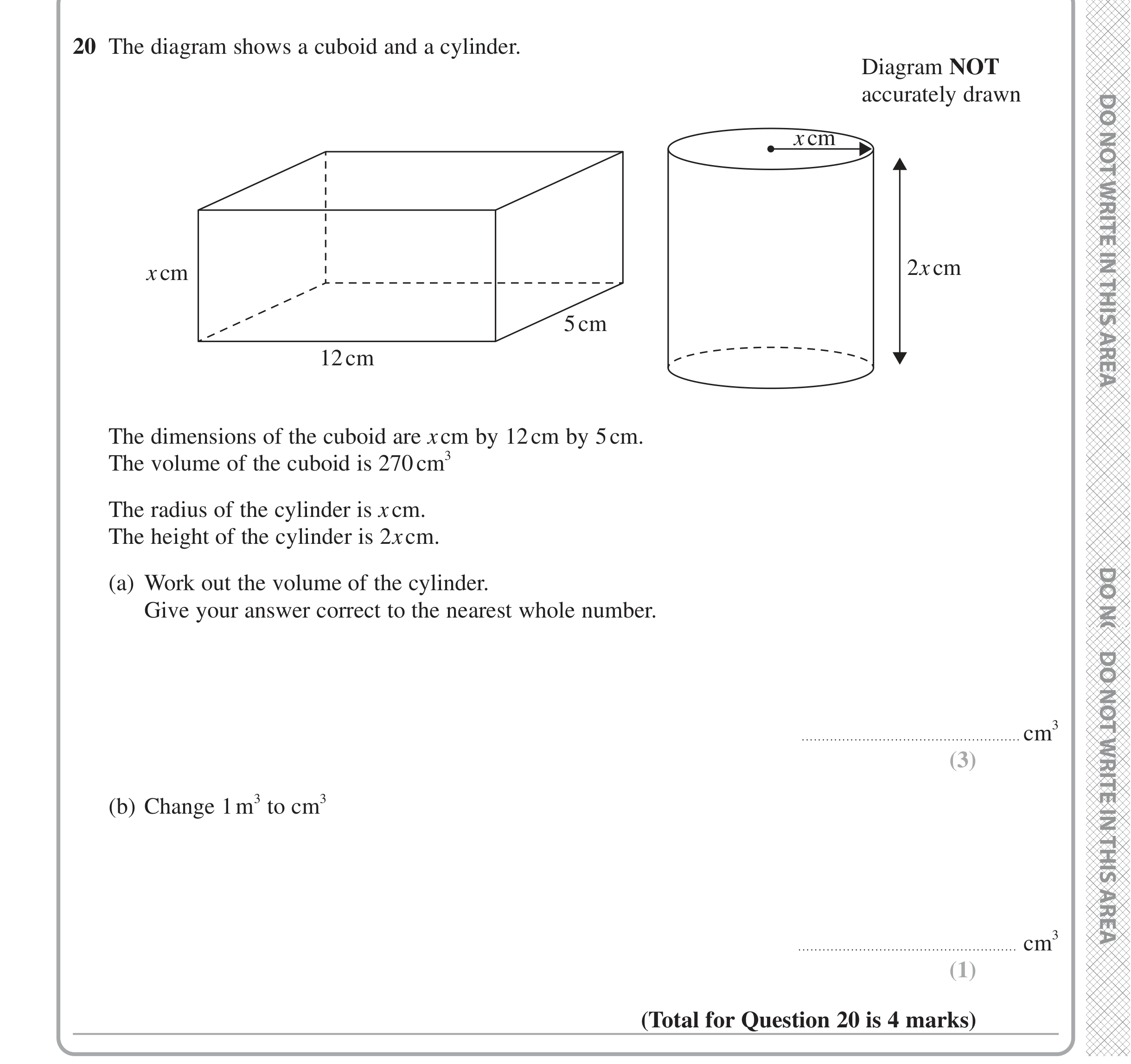 Question 20 — 3D Shapes and Volume — Edexcel iGCSE Jan 2021