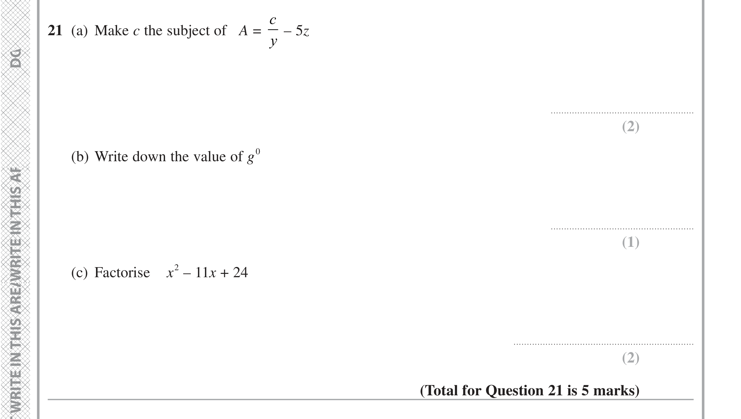 Question 21 — Formulae, Powers, Factorise/Expand/Simplify — Edexcel iGCSE Jan 2021