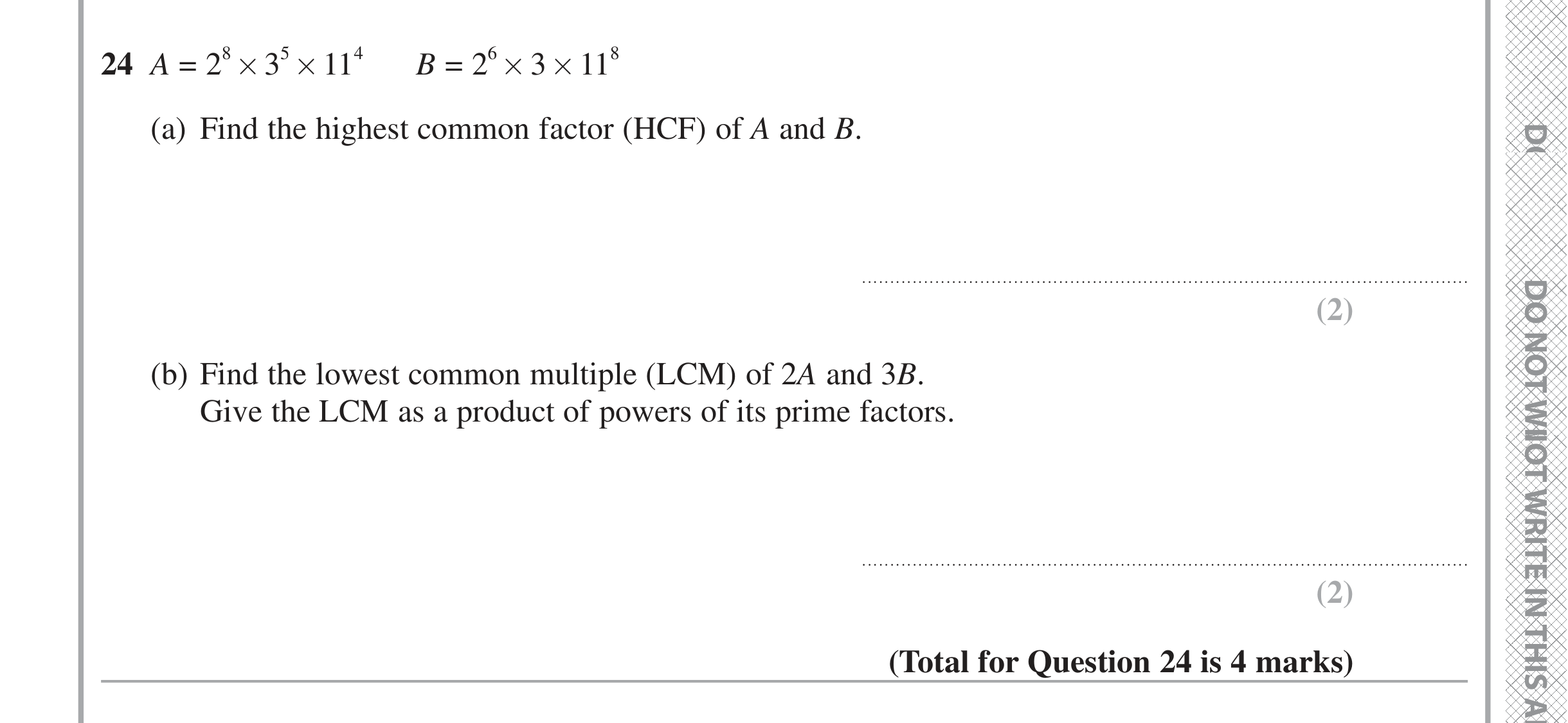 Question 24 — HCF and LCM — Edexcel iGCSE Jan 2021
