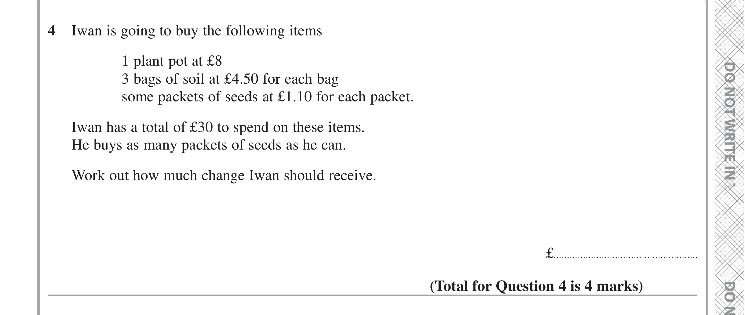 Question 4 — Money Problems — Edexcel iGCSE Jan 2021