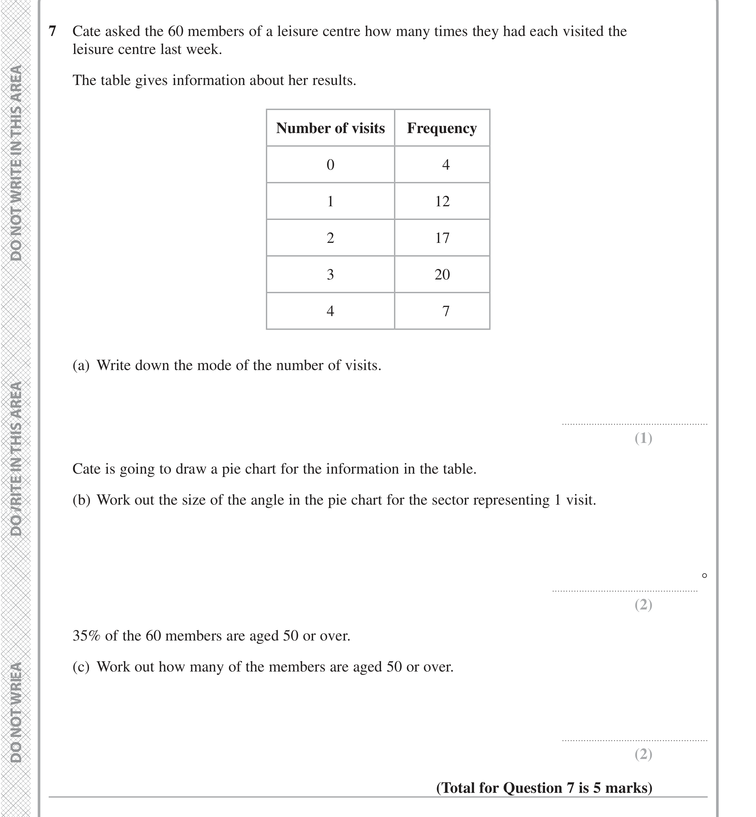 Question 7 — Frequency Tables, Pie Chart — Edexcel iGCSE Jan 2021