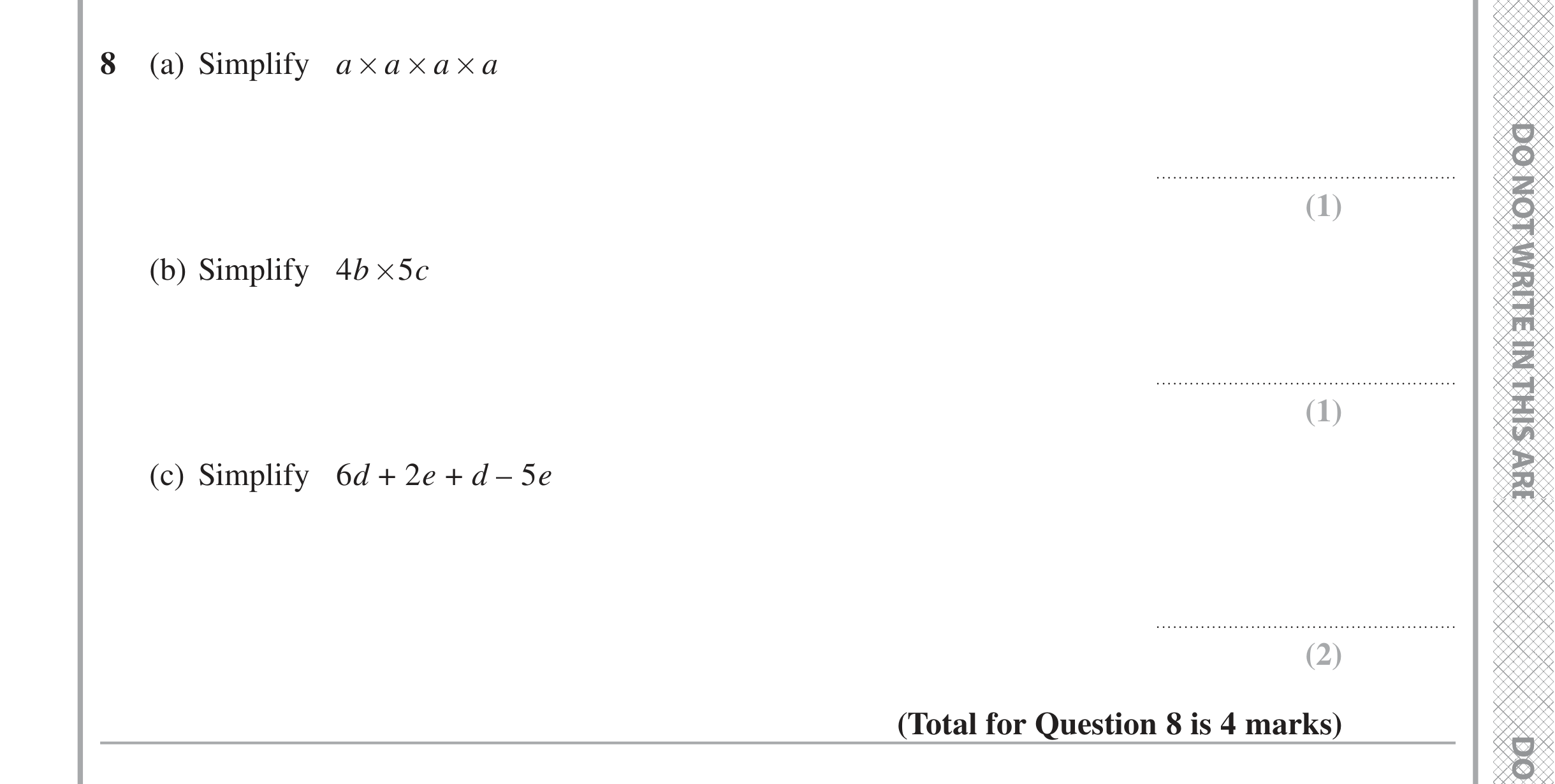Question 8 — Factorise/Expand/Simplify — Edexcel iGCSE Jan 2021