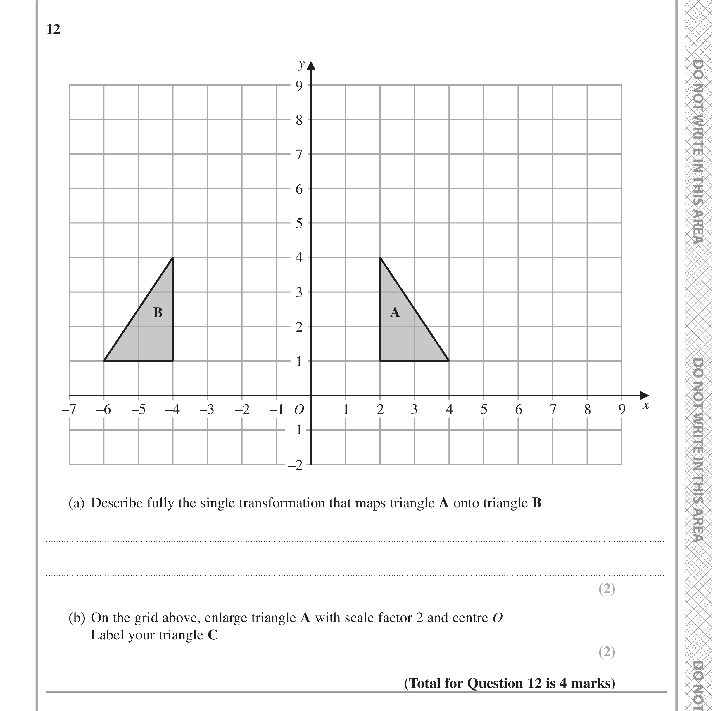 Question 12 — Rotations/Reflections/Translations/Enlargements — Edexcel iGCSE Jan 2022