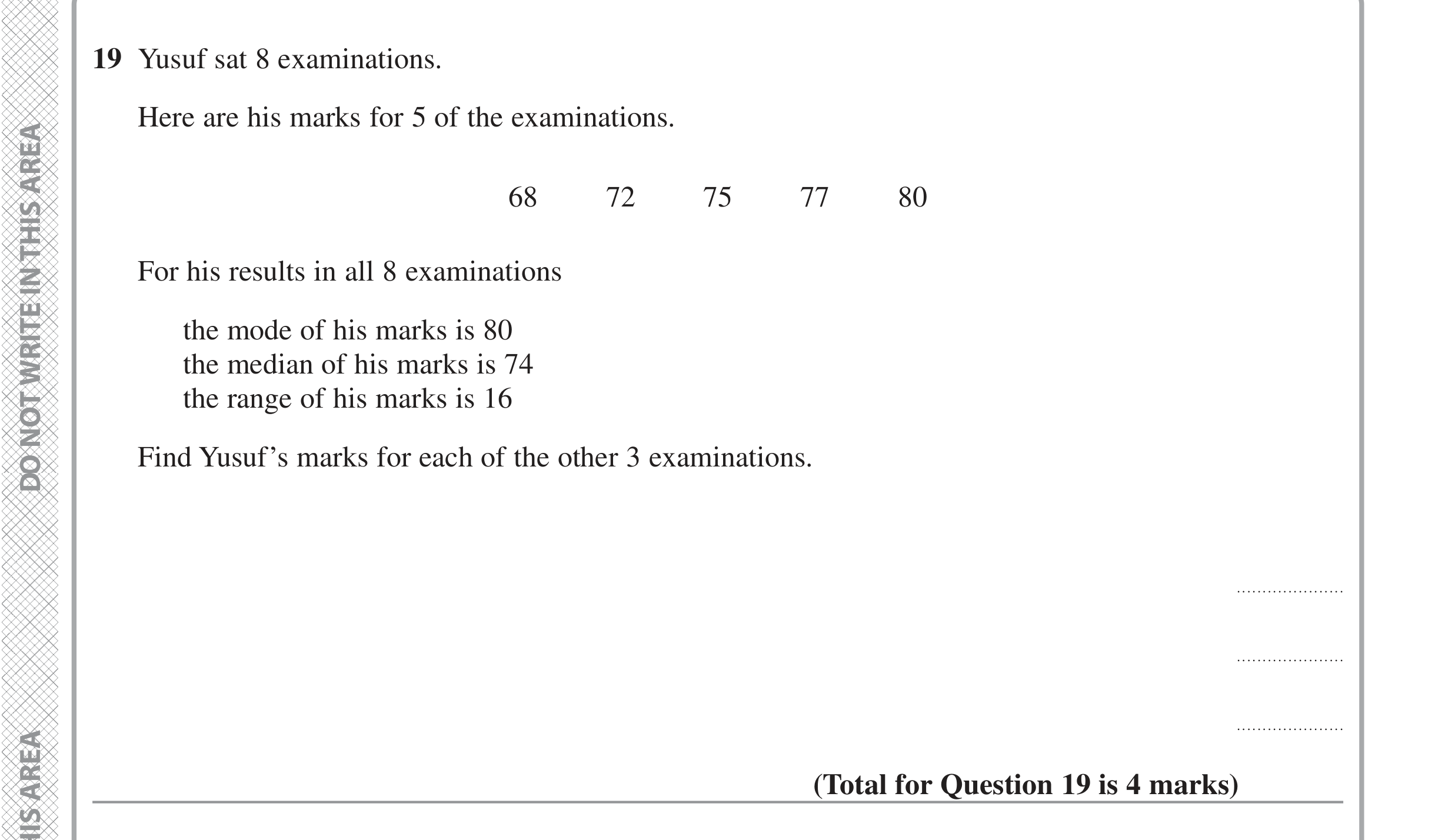 Question 19 — Mean/Median/Mode/Range — Edexcel iGCSE Jan 2022