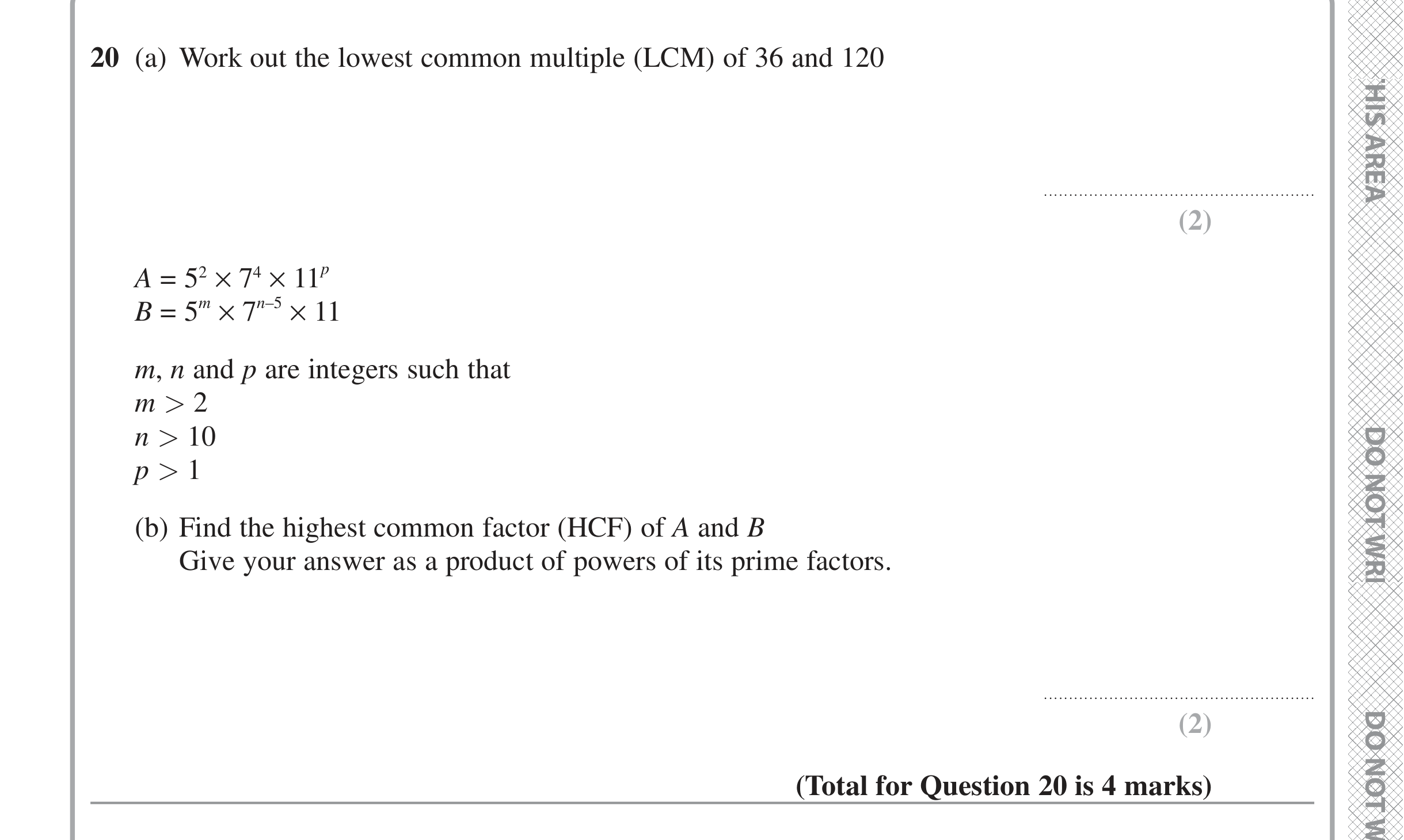 Question 20 — HCF and LCM, Powers — Edexcel iGCSE Jan 2022