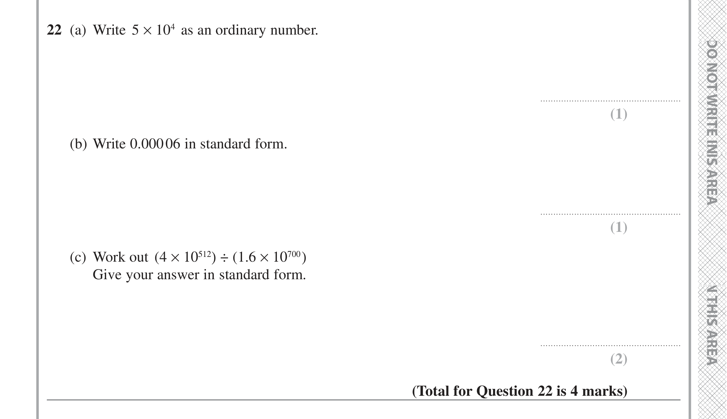 Question 22 — Standard Form — Edexcel iGCSE Jan 2022