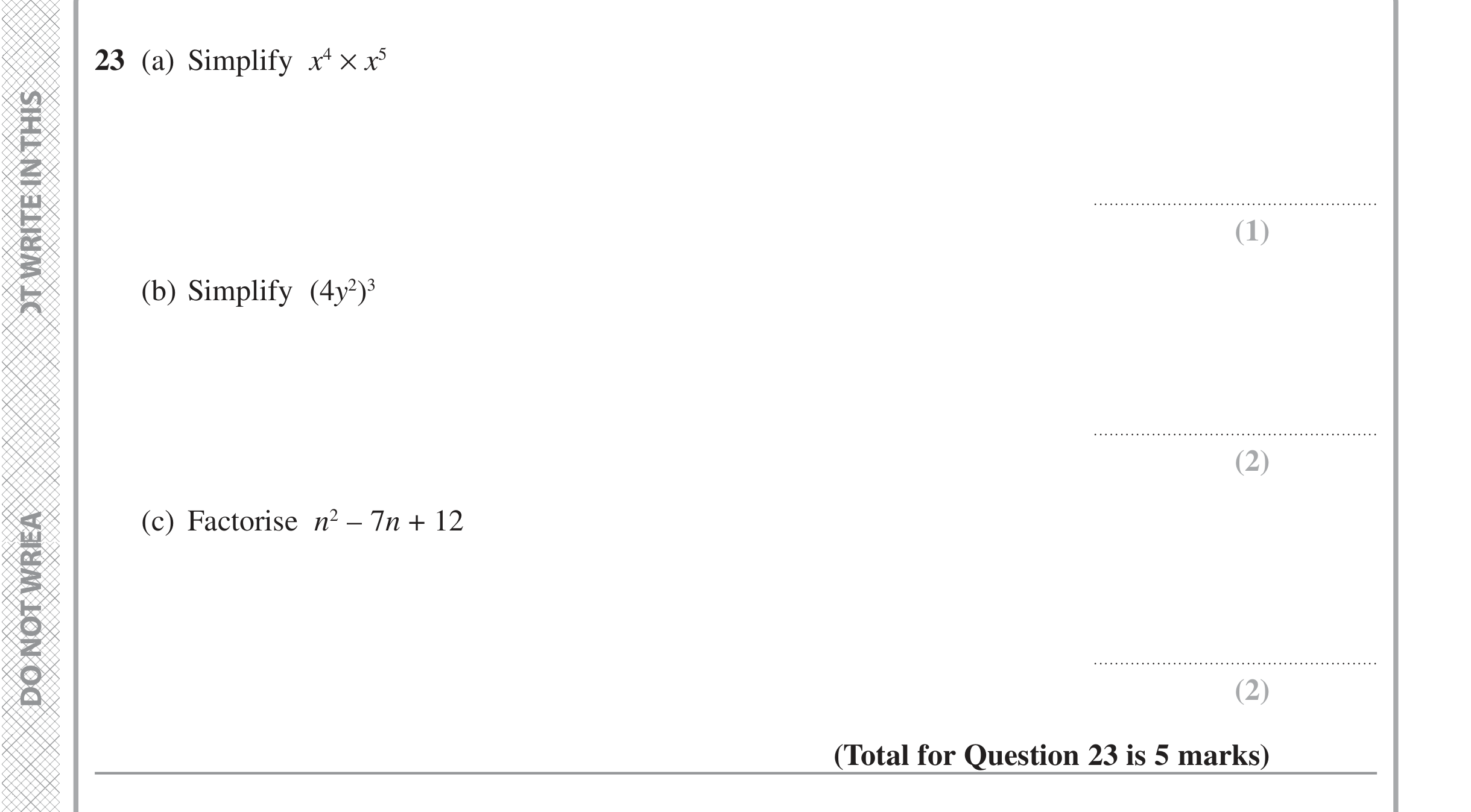 Question 23 — Powers, Factorise/Expand/Simplify — Edexcel iGCSE Jan 2022