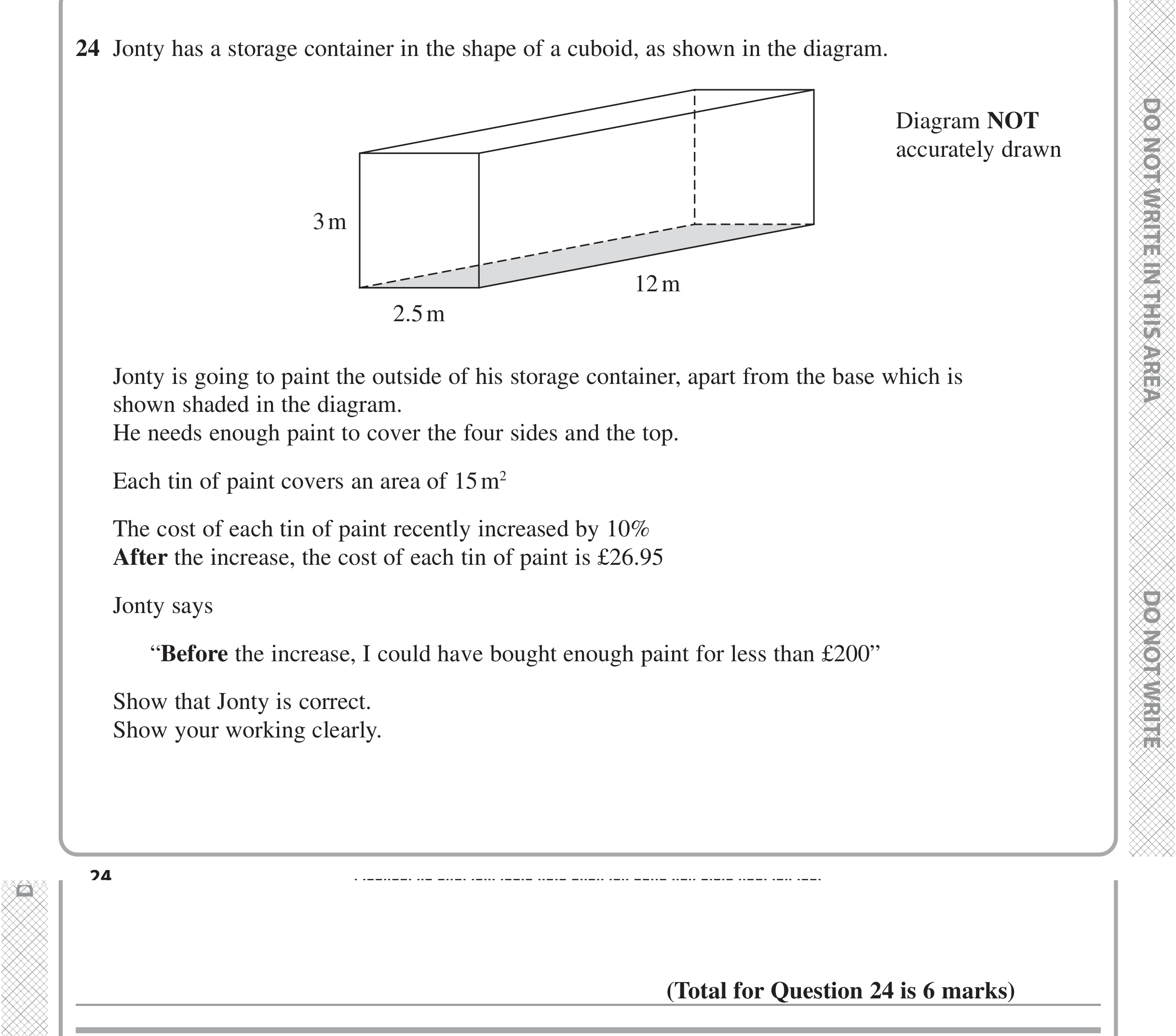 Question 24 — 3D Shapes and Volume, Percentages, Perimeter and Area — Edexcel iGCSE Jan 2022