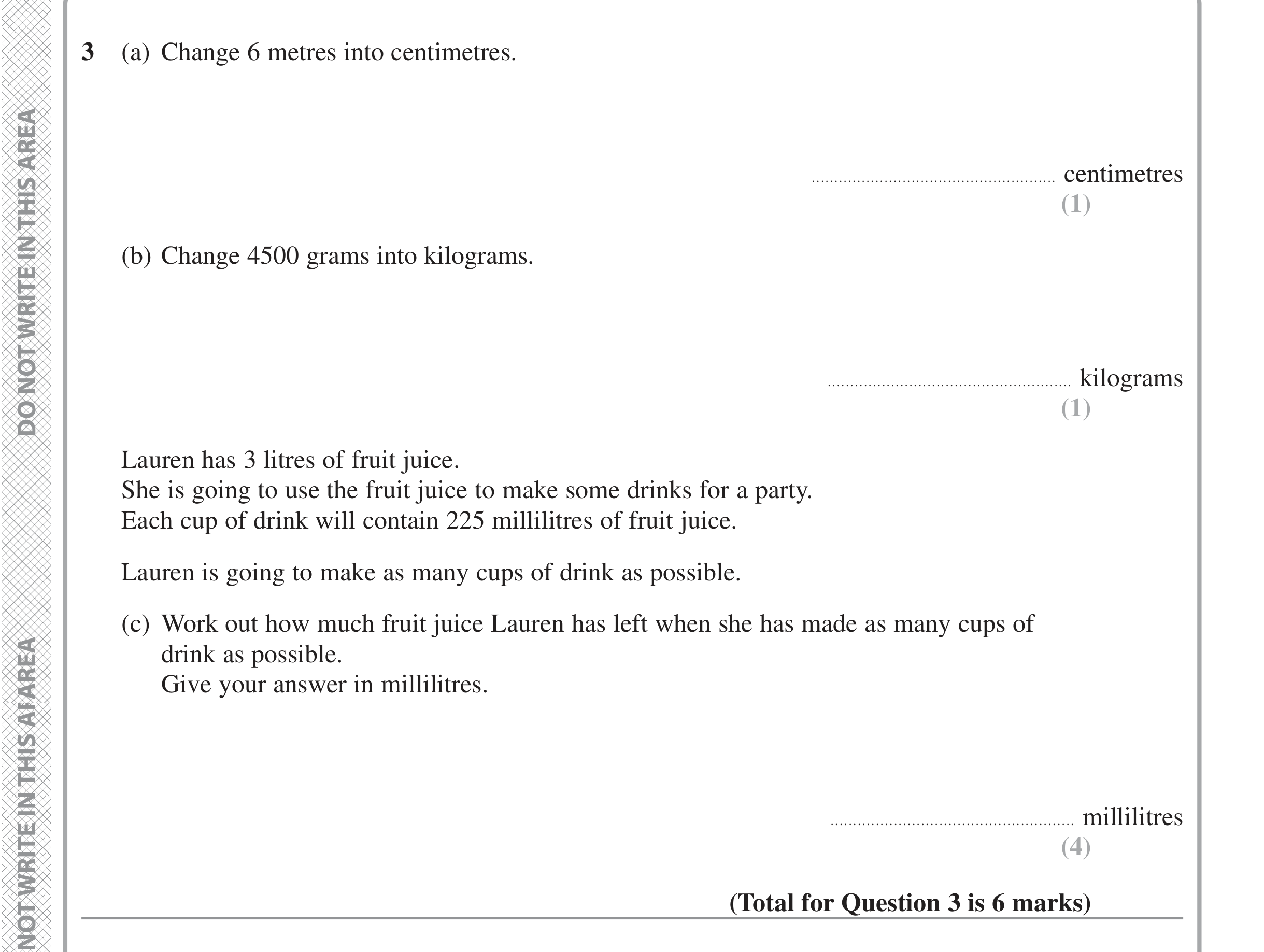 Question 3 — Unit Conversions — Edexcel iGCSE Jan 2022