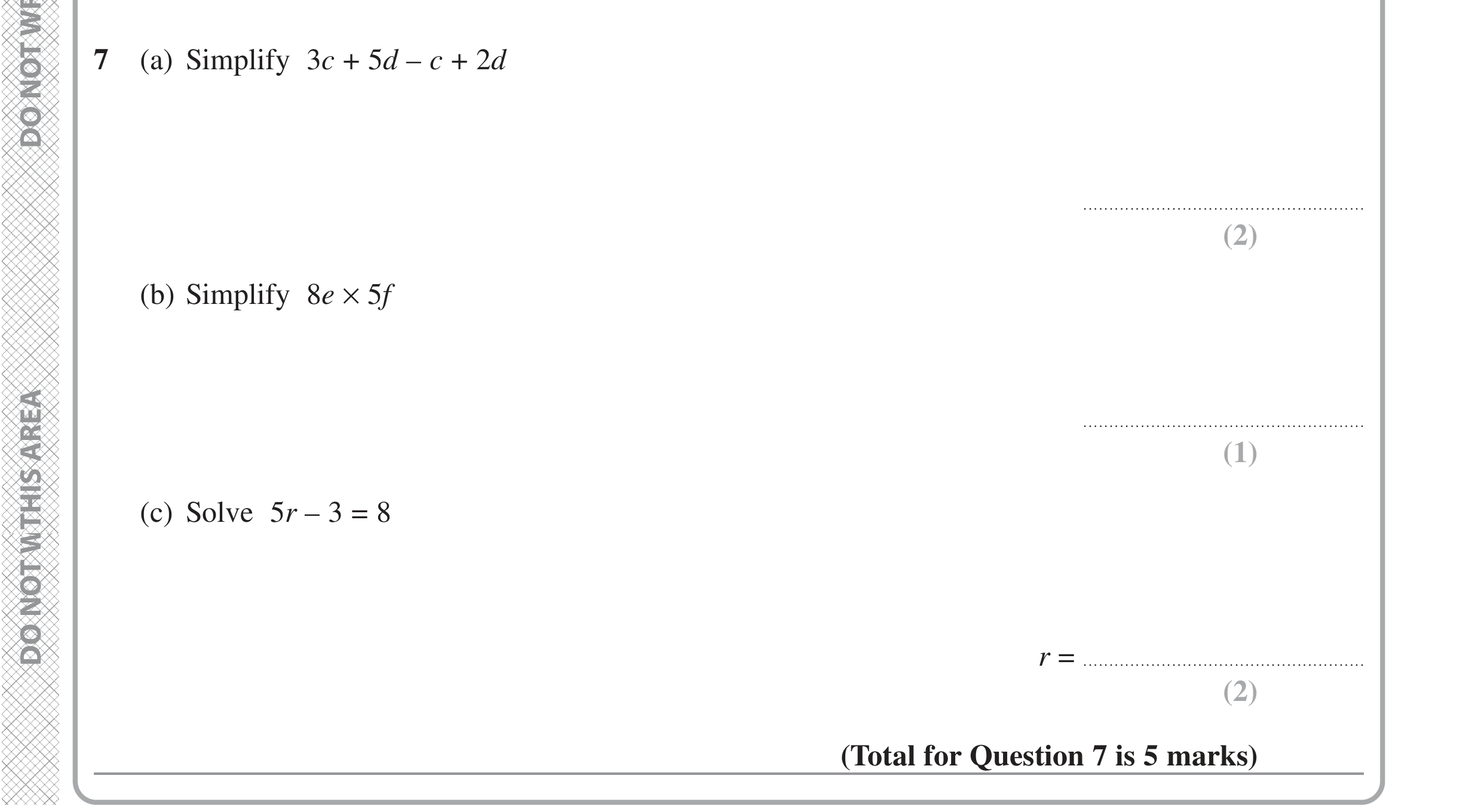 Question 7 — Factorise/Expand/Simplify, Linear Equations — Edexcel iGCSE Jan 2022