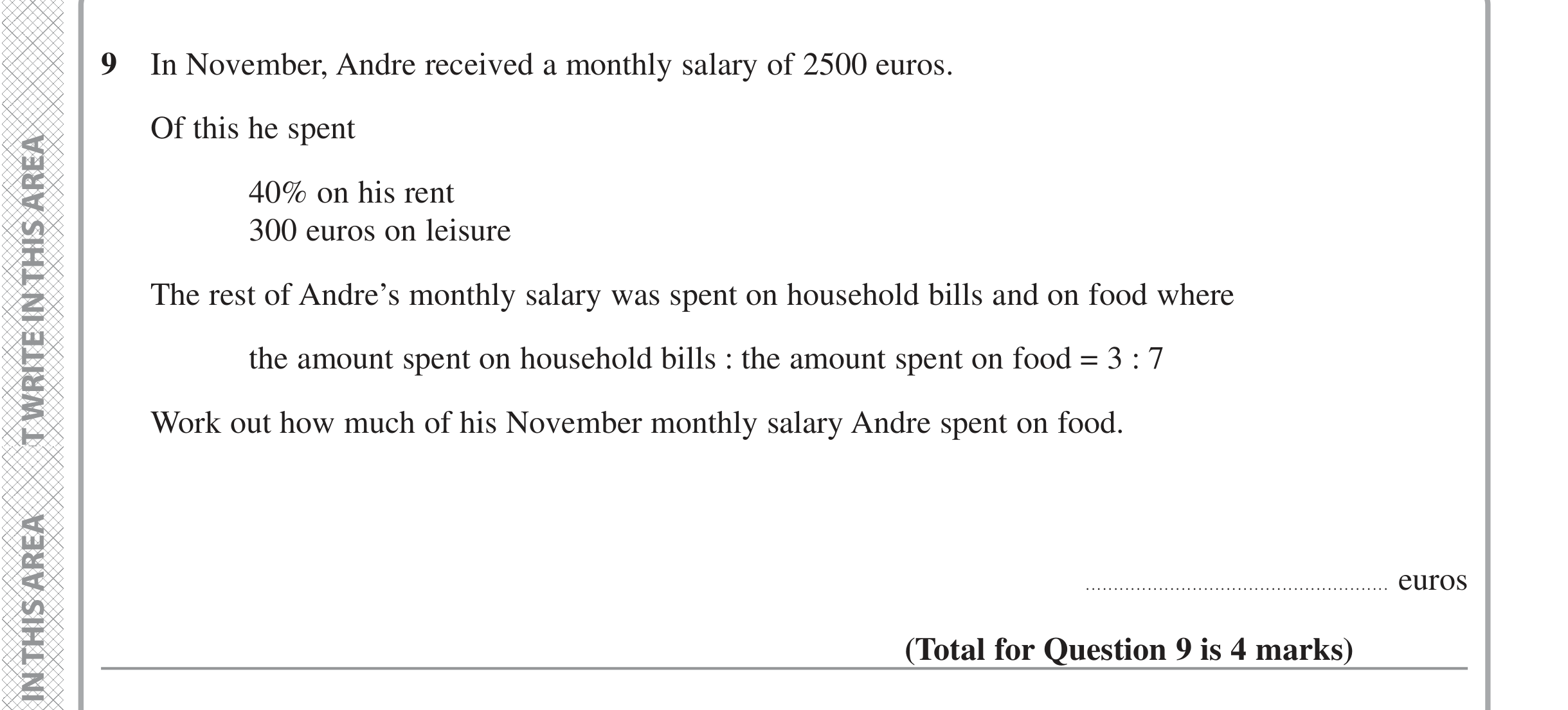Question 9 — Percentages, Ratios — Edexcel iGCSE Jan 2022