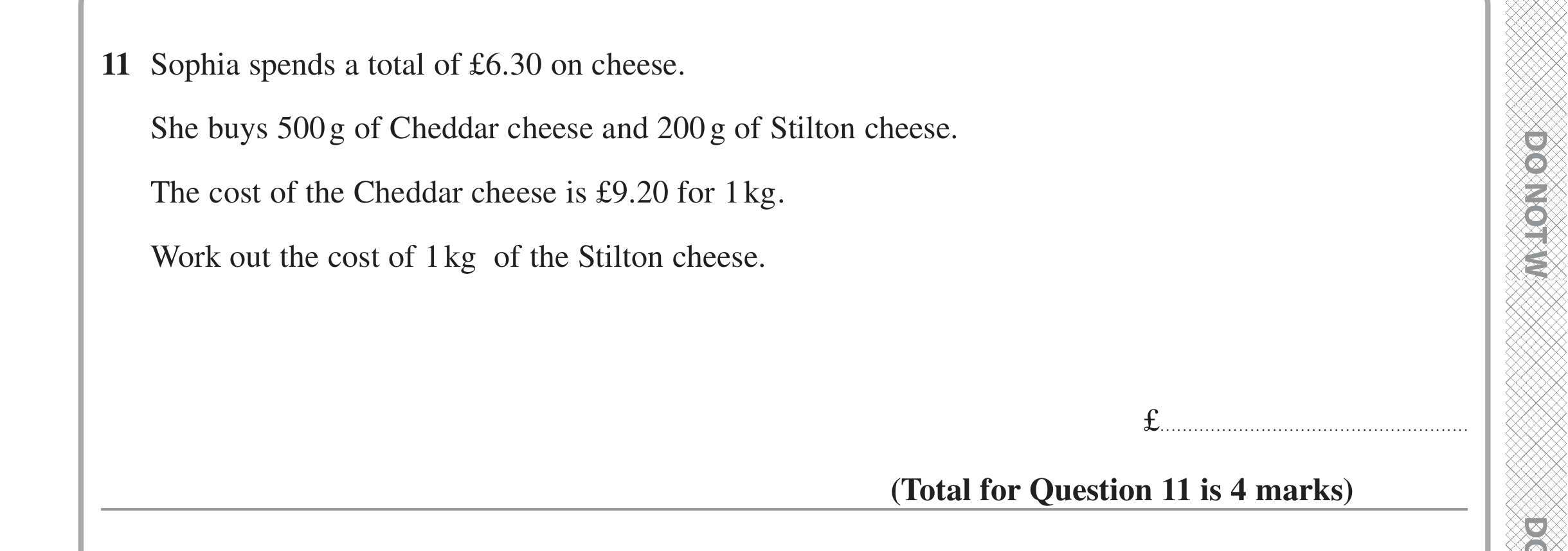 Question 11 — Unit Conversions, Money Problems — Edexcel iGCSE June 2022