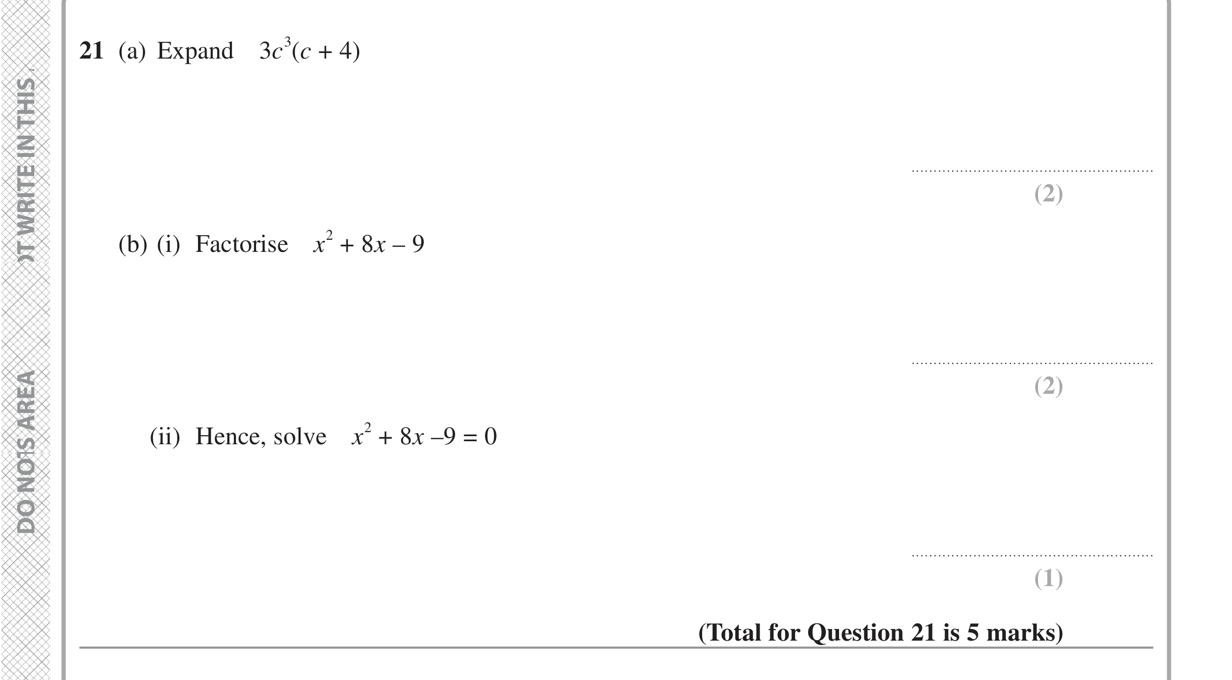Question 21 — Factorise/Expand/Simplify, Quadratic Equations — Edexcel iGCSE June 2022